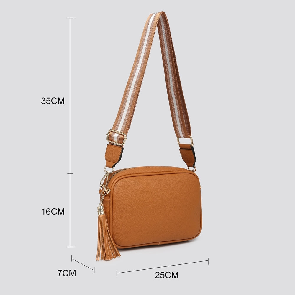 Juno Faux Leather Tassel Crossbody Bag In Tan