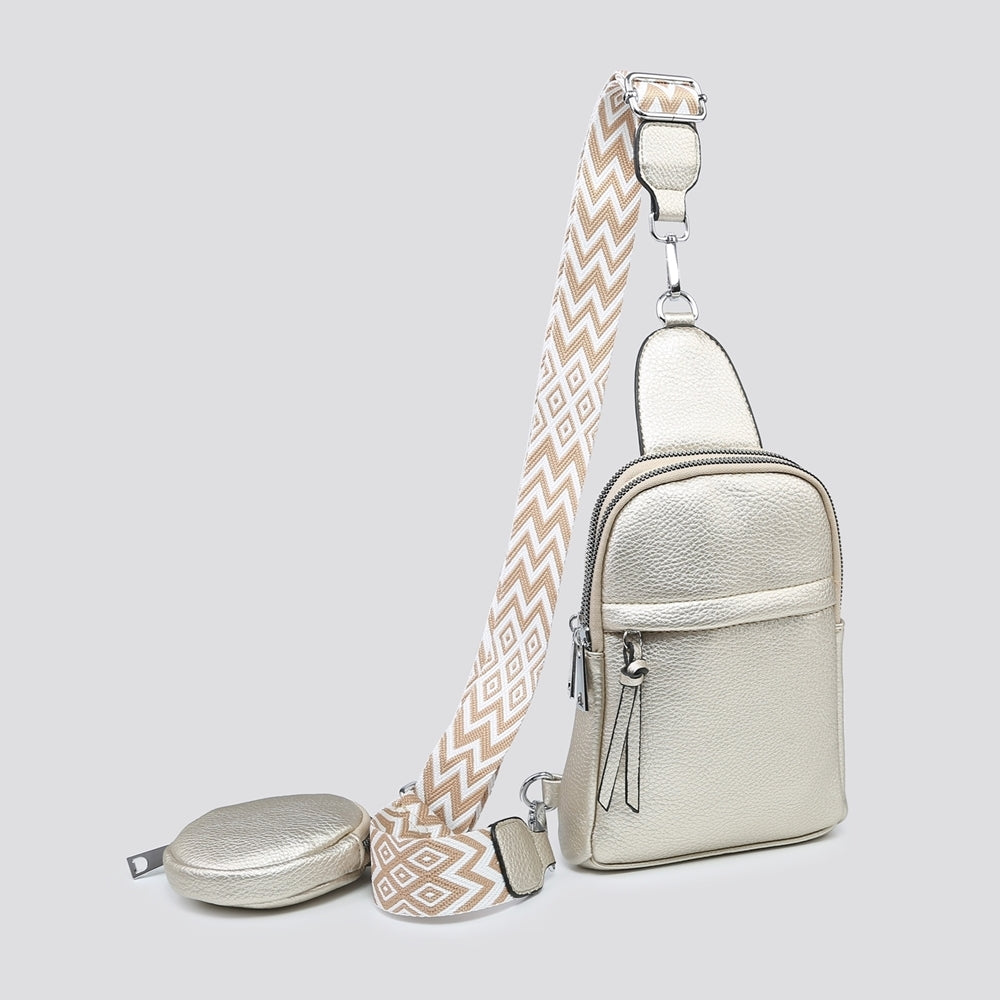 Metallic Faux Leather Side Bag In Gold