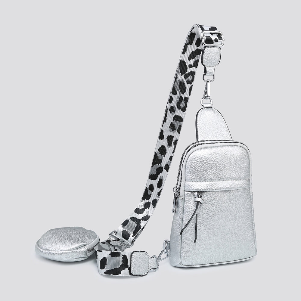 Metallic Faux Leather Side Bag In Silver
