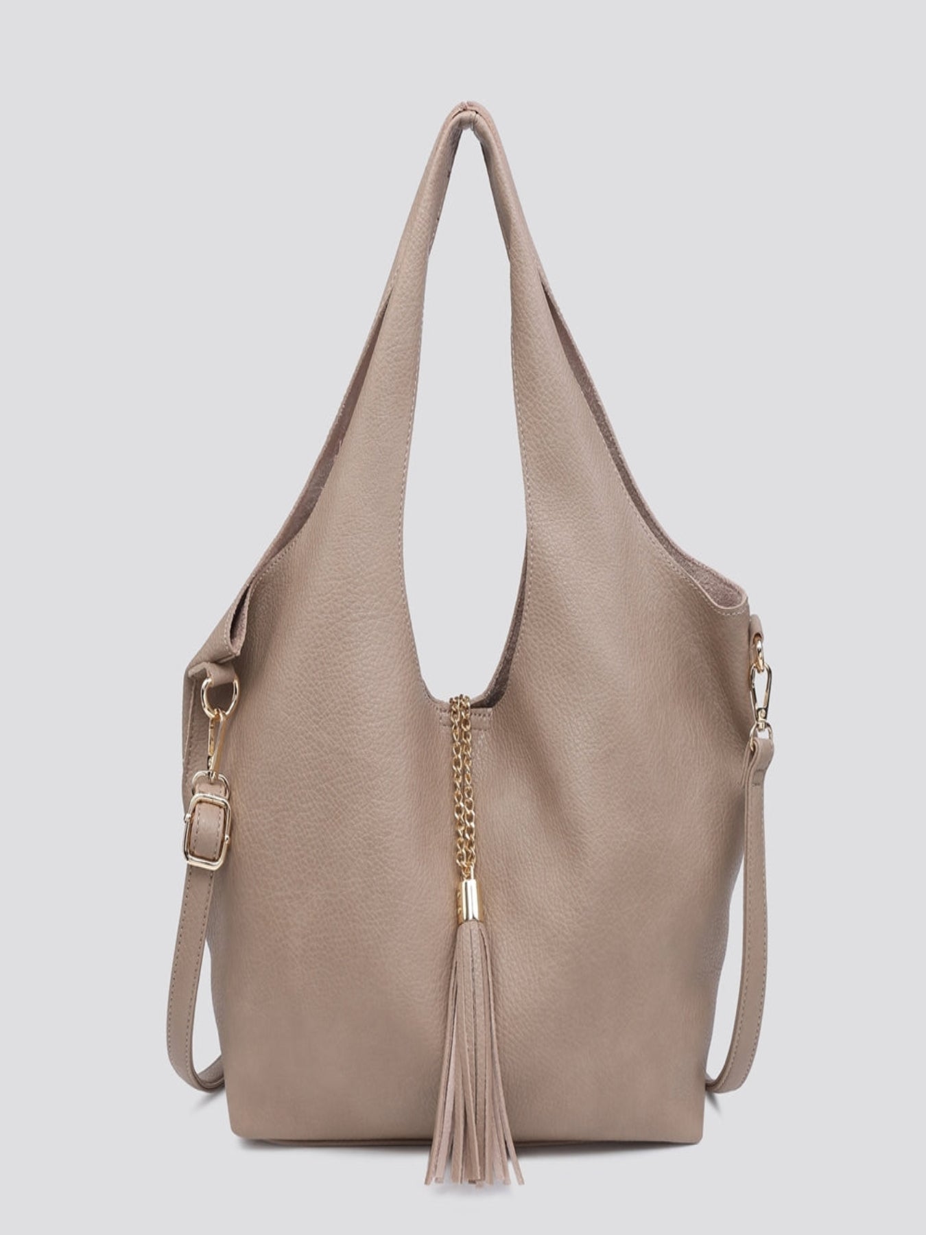 Leather Look Tote Bag Set In Taupe