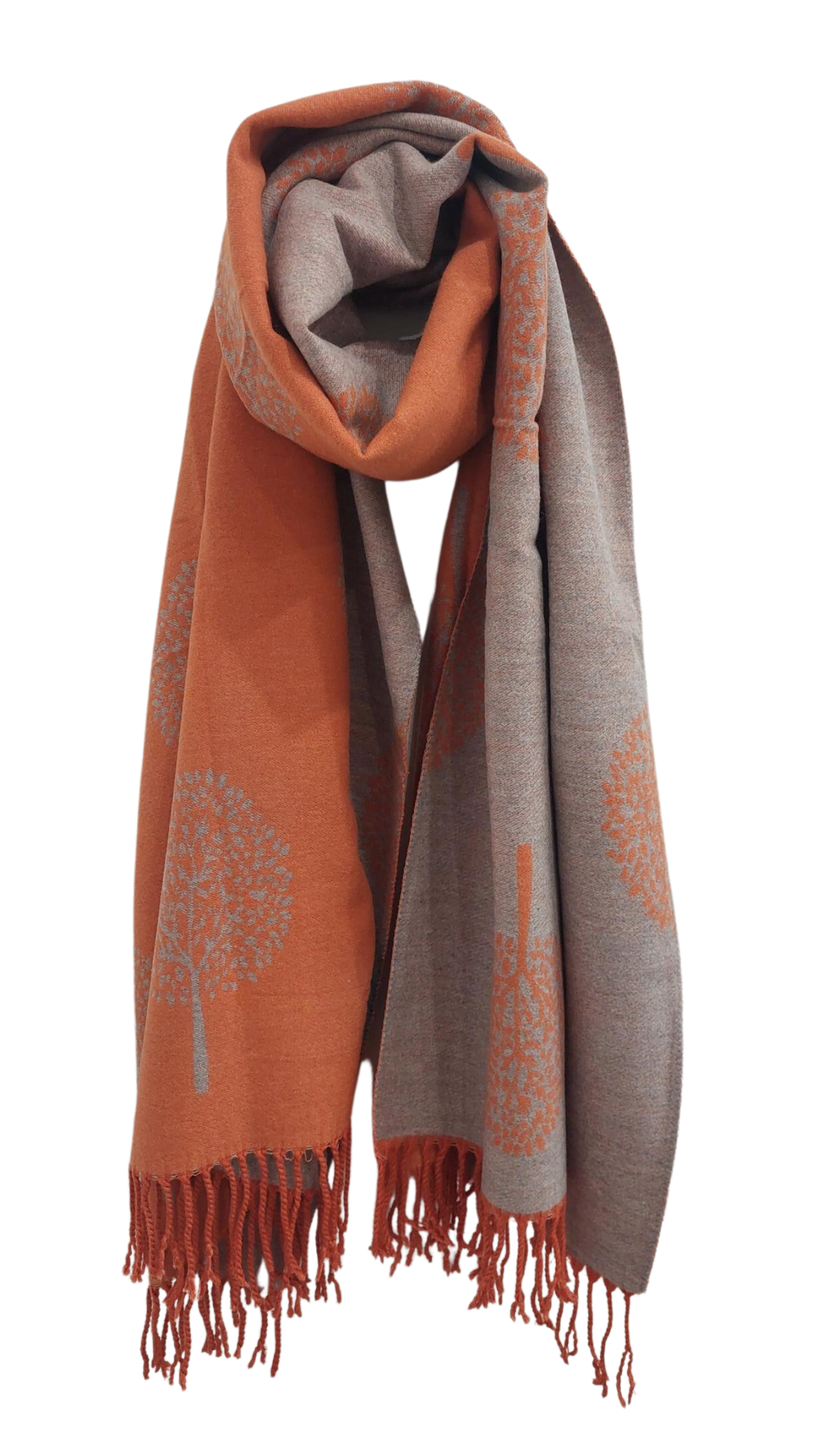 Tree Print Reversible Soft Blanket Scarf In Orange/Grey - Filli London