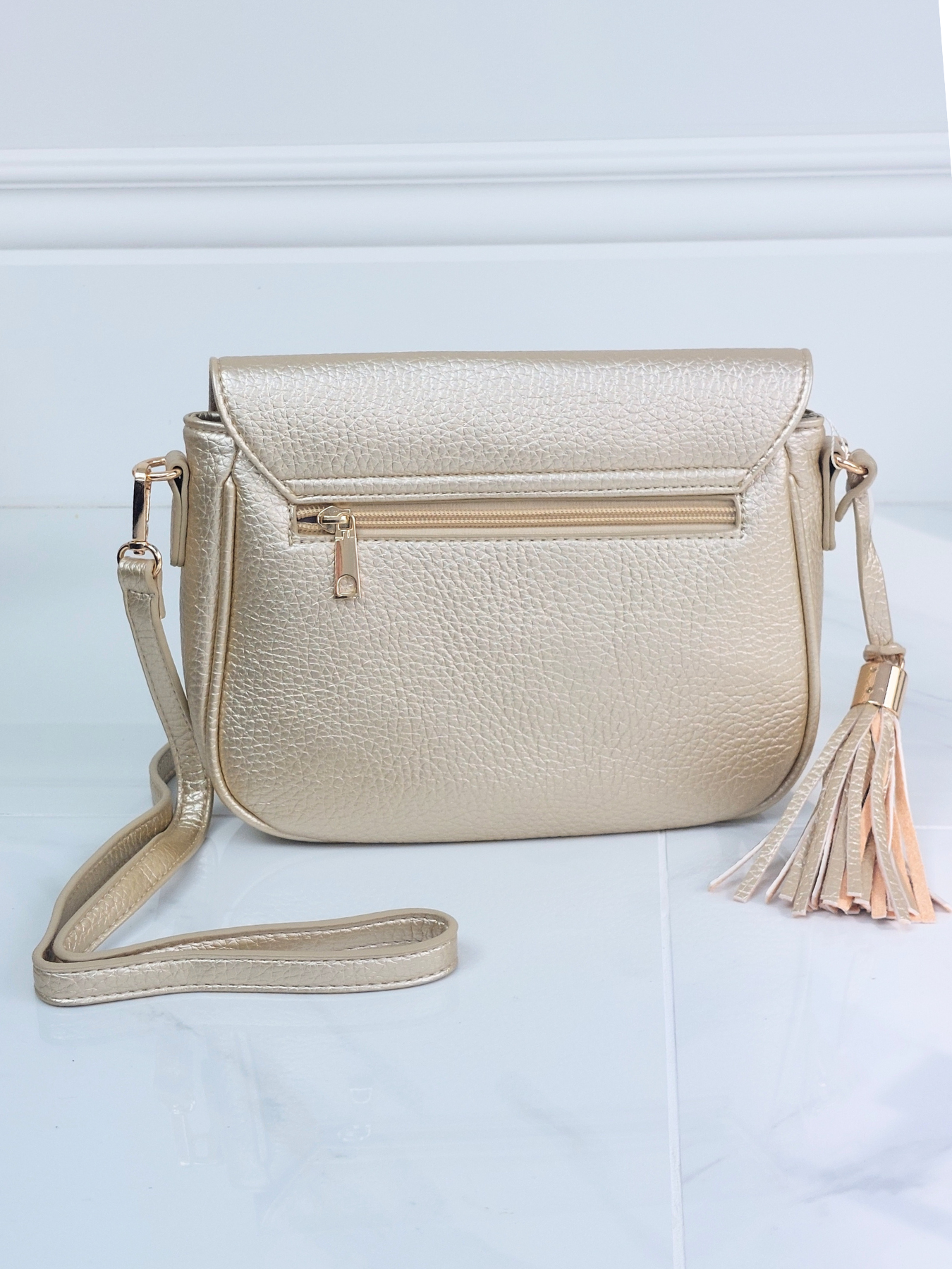 Classic Crossbody Saddle Bag with Magnetic Clasp In Gold