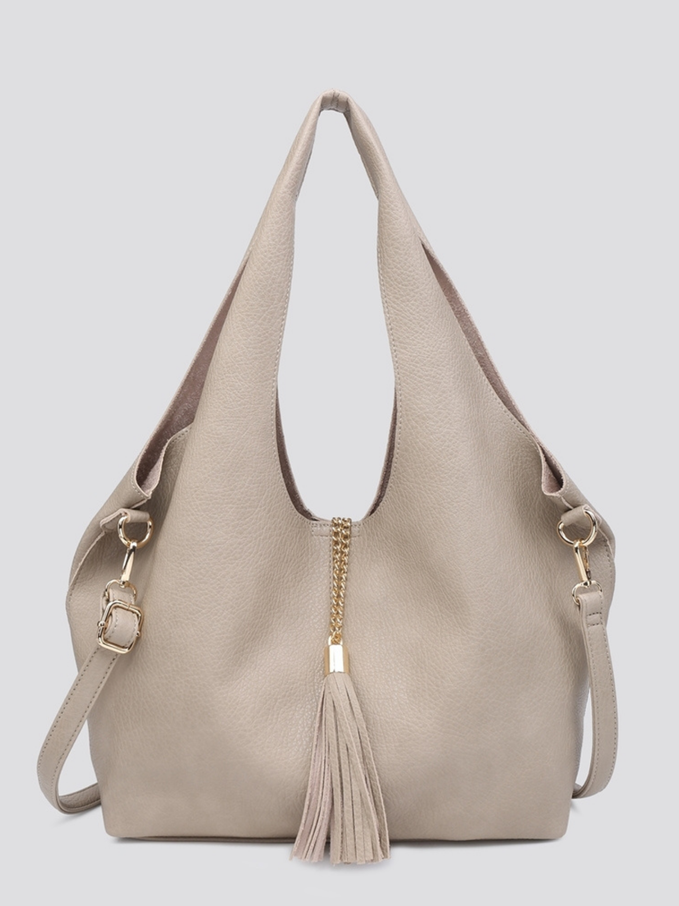 Leather Look Tote Bag Set In Sand