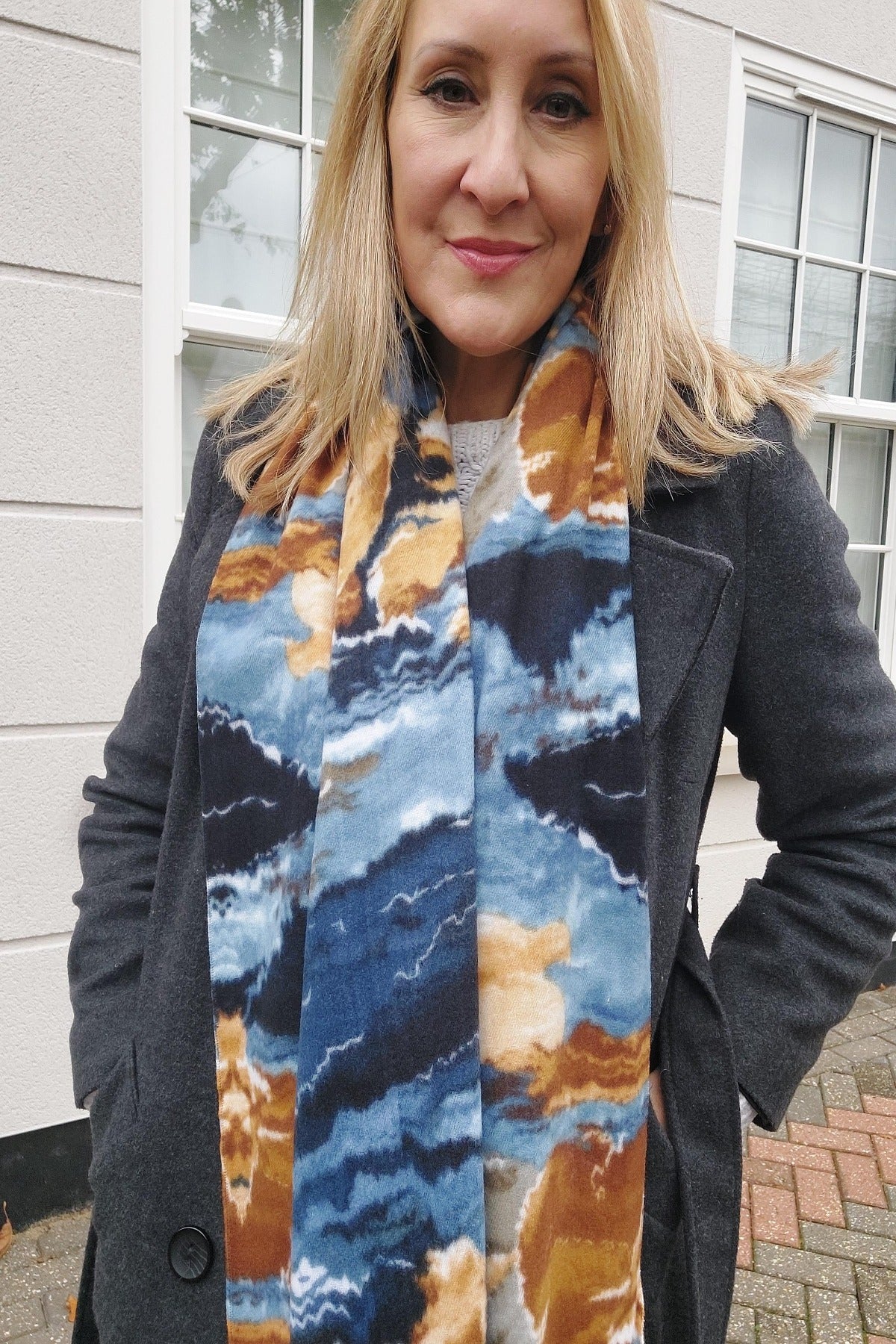 Soft Warm Blanket Scarf In Blue Abstract Camouflage - Filli London