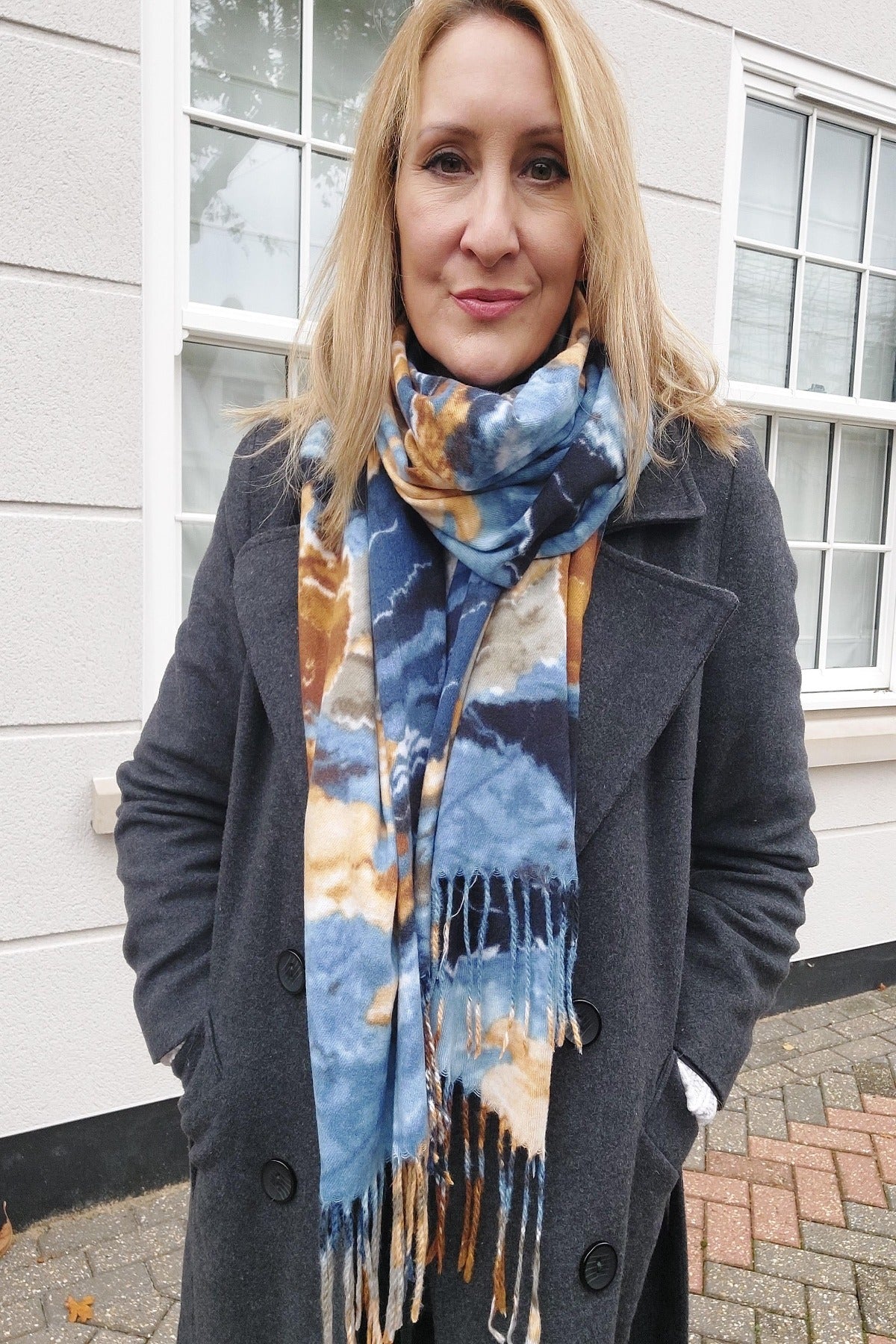 Soft Warm Blanket Scarf In Blue Abstract Camouflage - Filli London