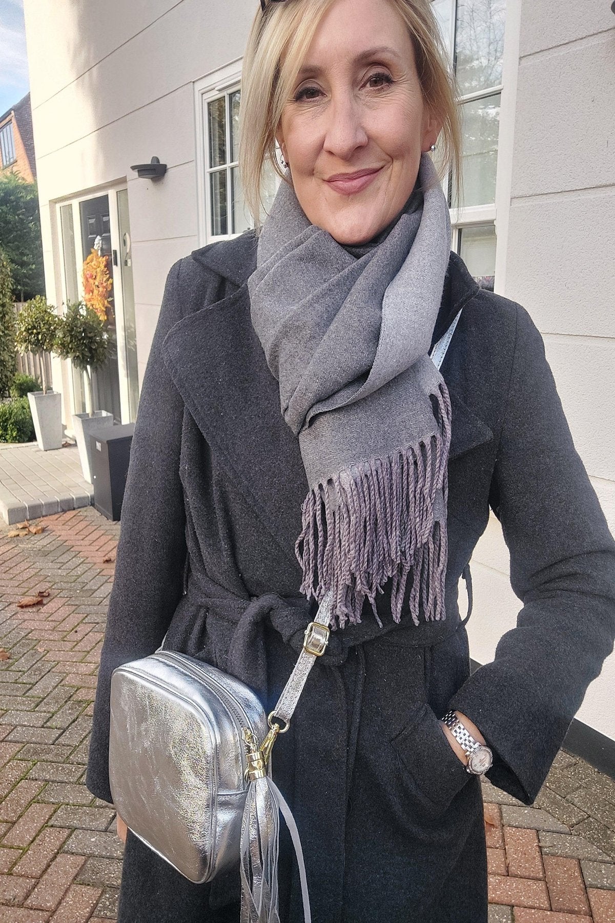 Warm Reversible Plain Tassel Blanket Scarf In Heather Grey - Filli London