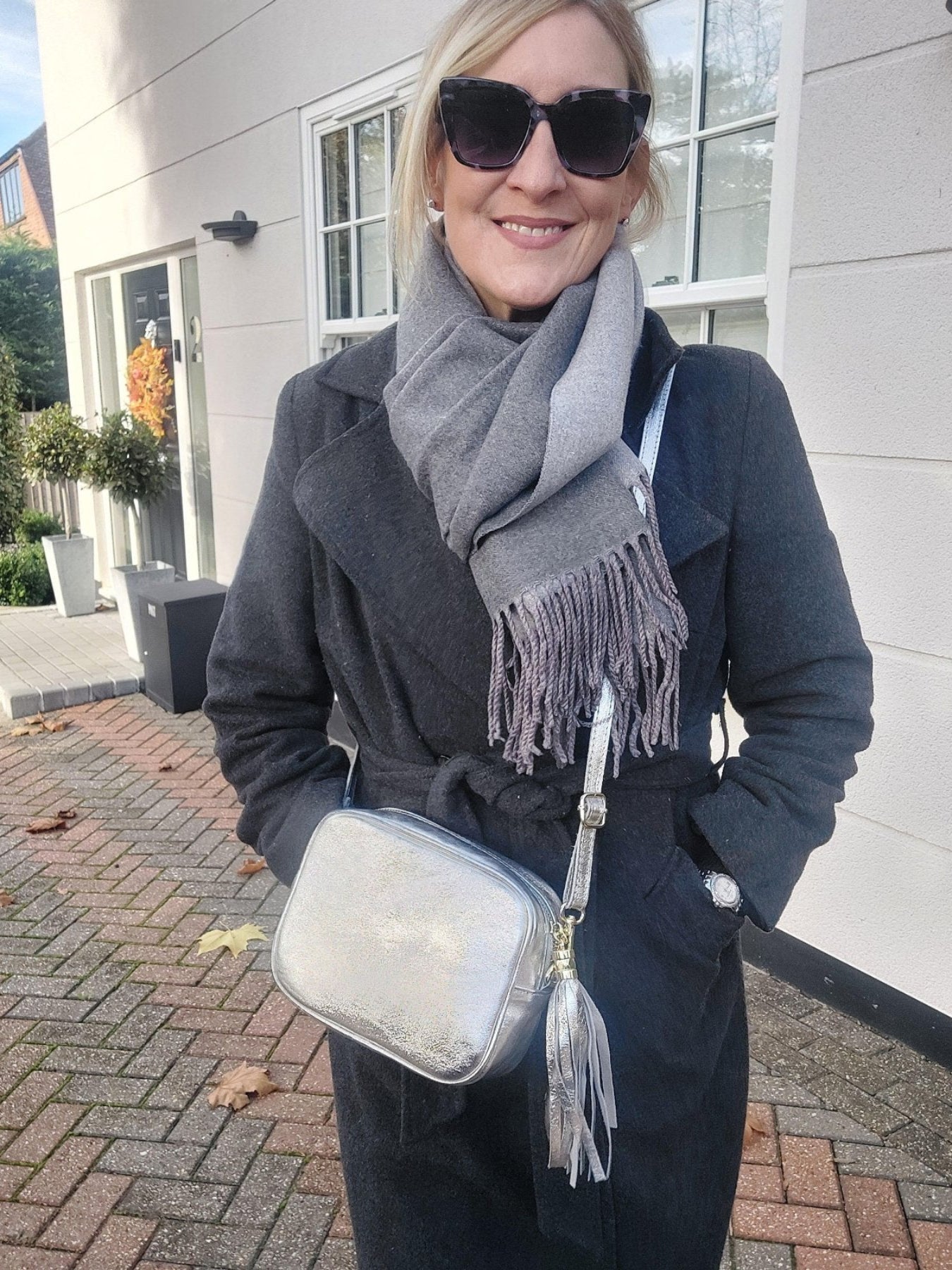 Warm Reversible Plain Tassel Blanket Scarf In Heather Grey - Filli London