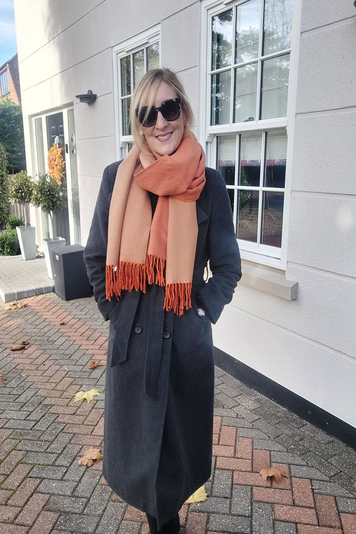 Warm Reversible Plain Tassel Blanket Scarf In Orange - Filli London
