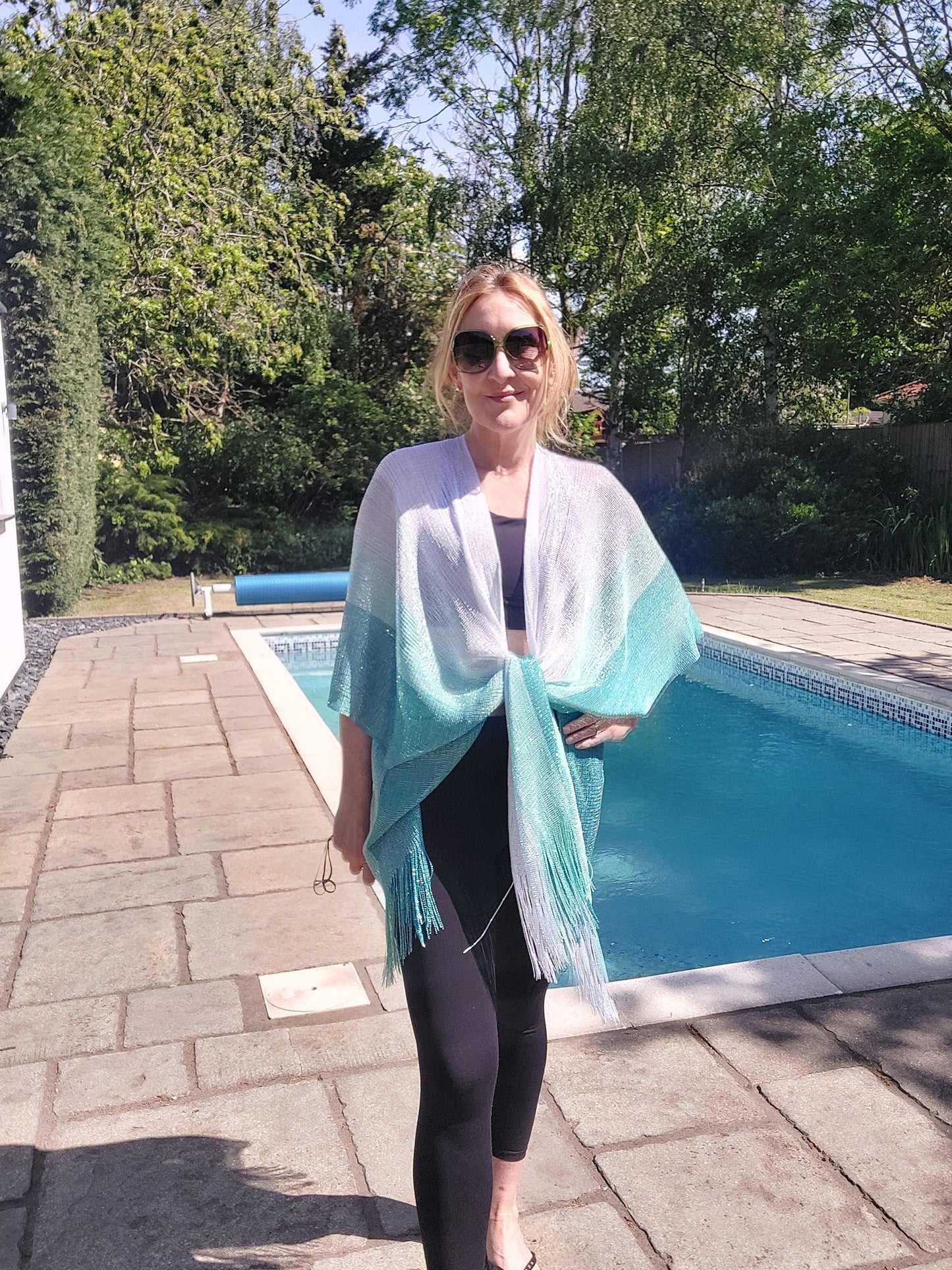 Shimmering Metallic Tassel Kimono/Cover Up In Green