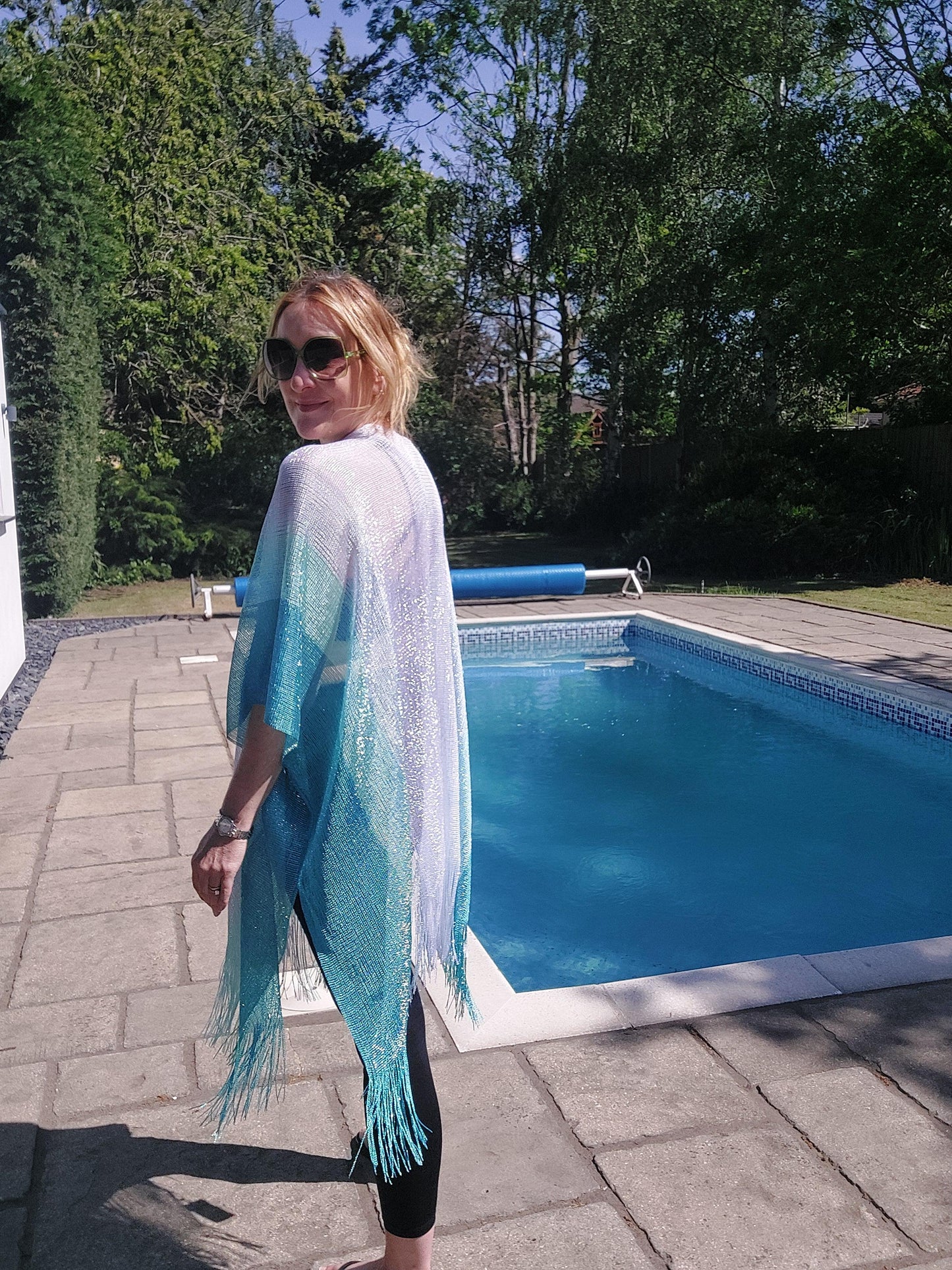 Shimmering Metallic Tassel Kimono/Cover Up In Green