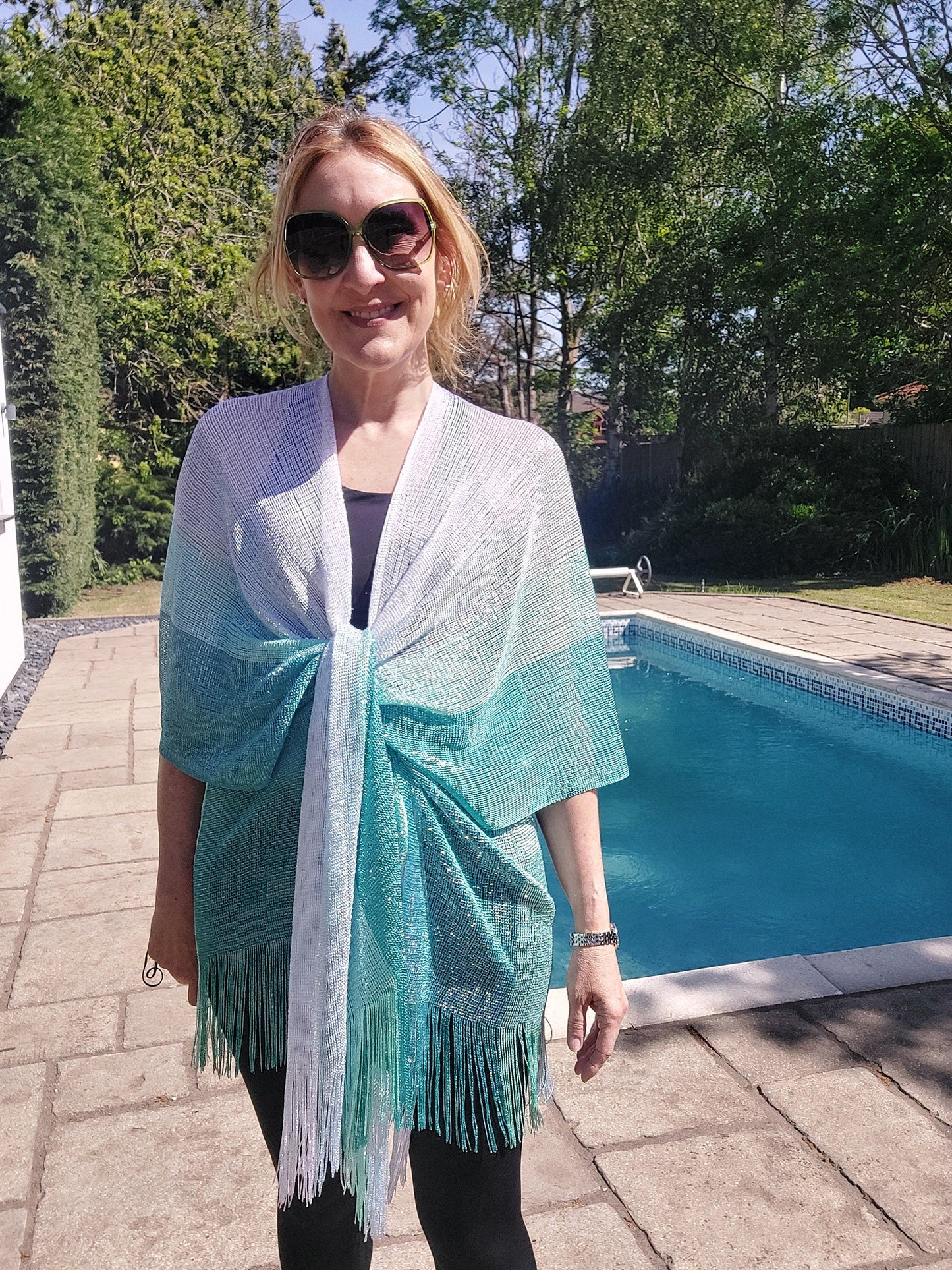 Shimmering Metallic Tassel Kimono/Cover Up In Green
