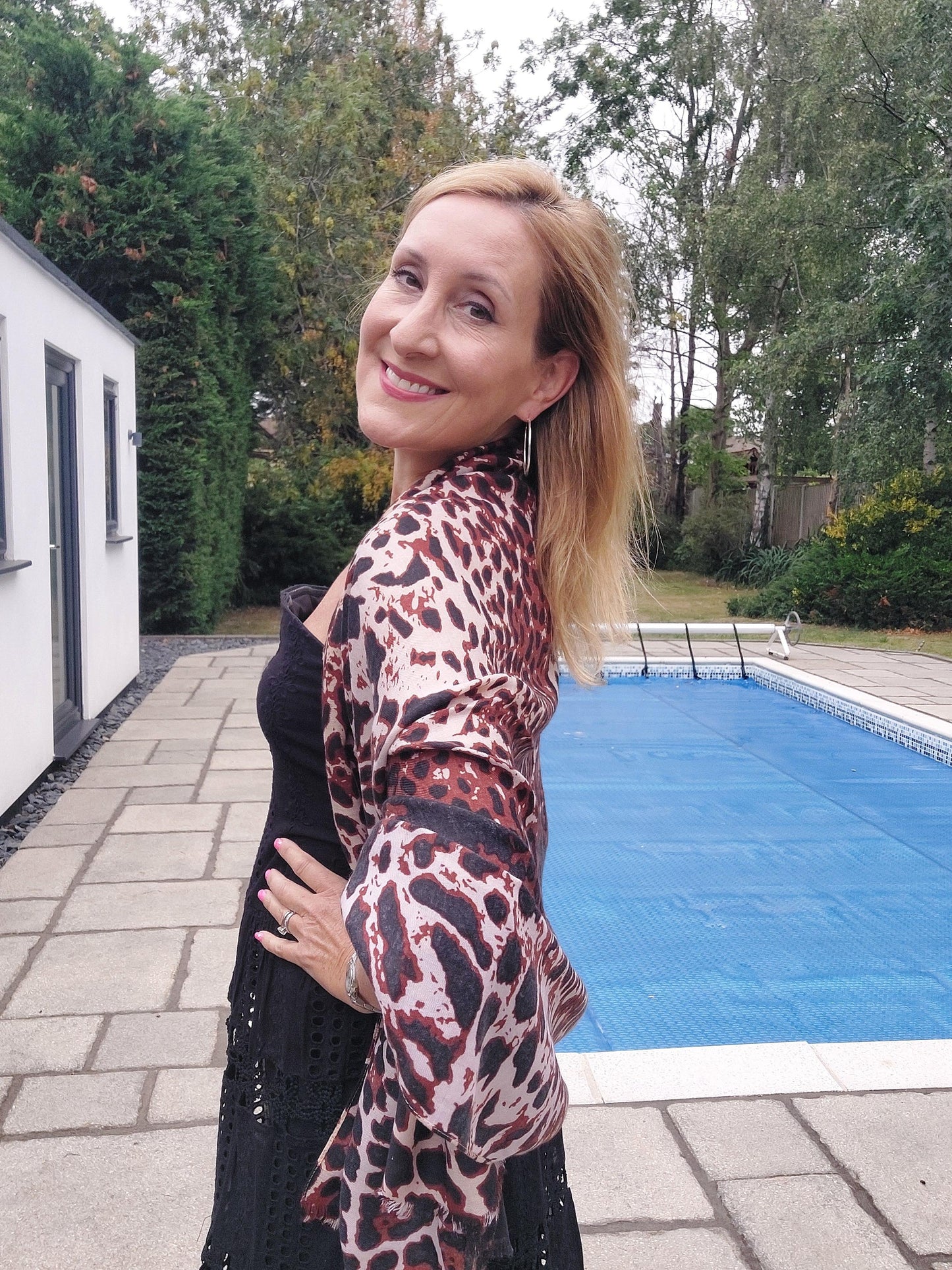 Leopard Print Scarf - Brown/Burgundy