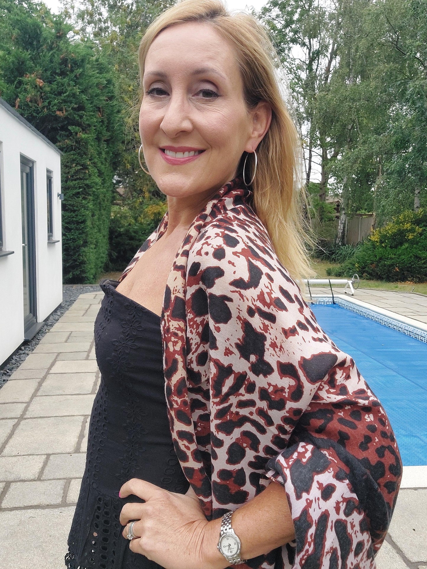 Leopard Print Scarf - Brown/Burgundy