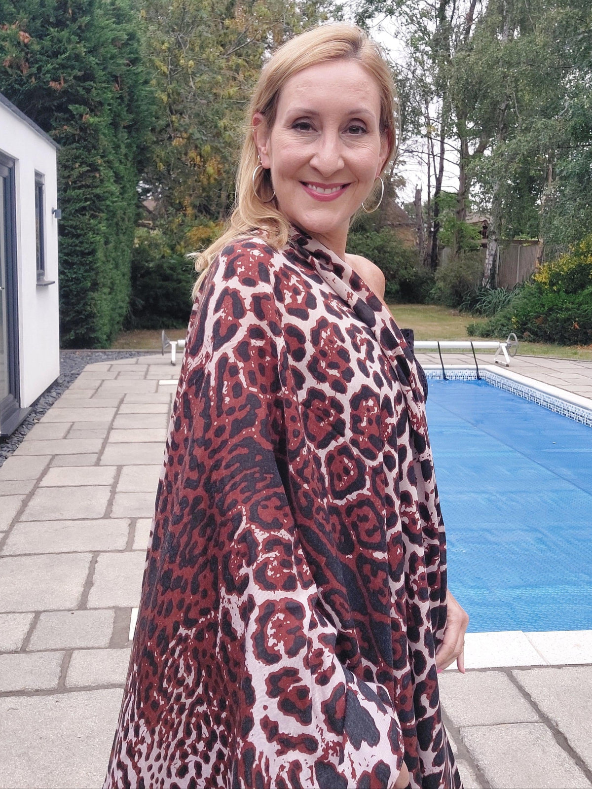 Leopard Print Scarf - Brown/Burgundy