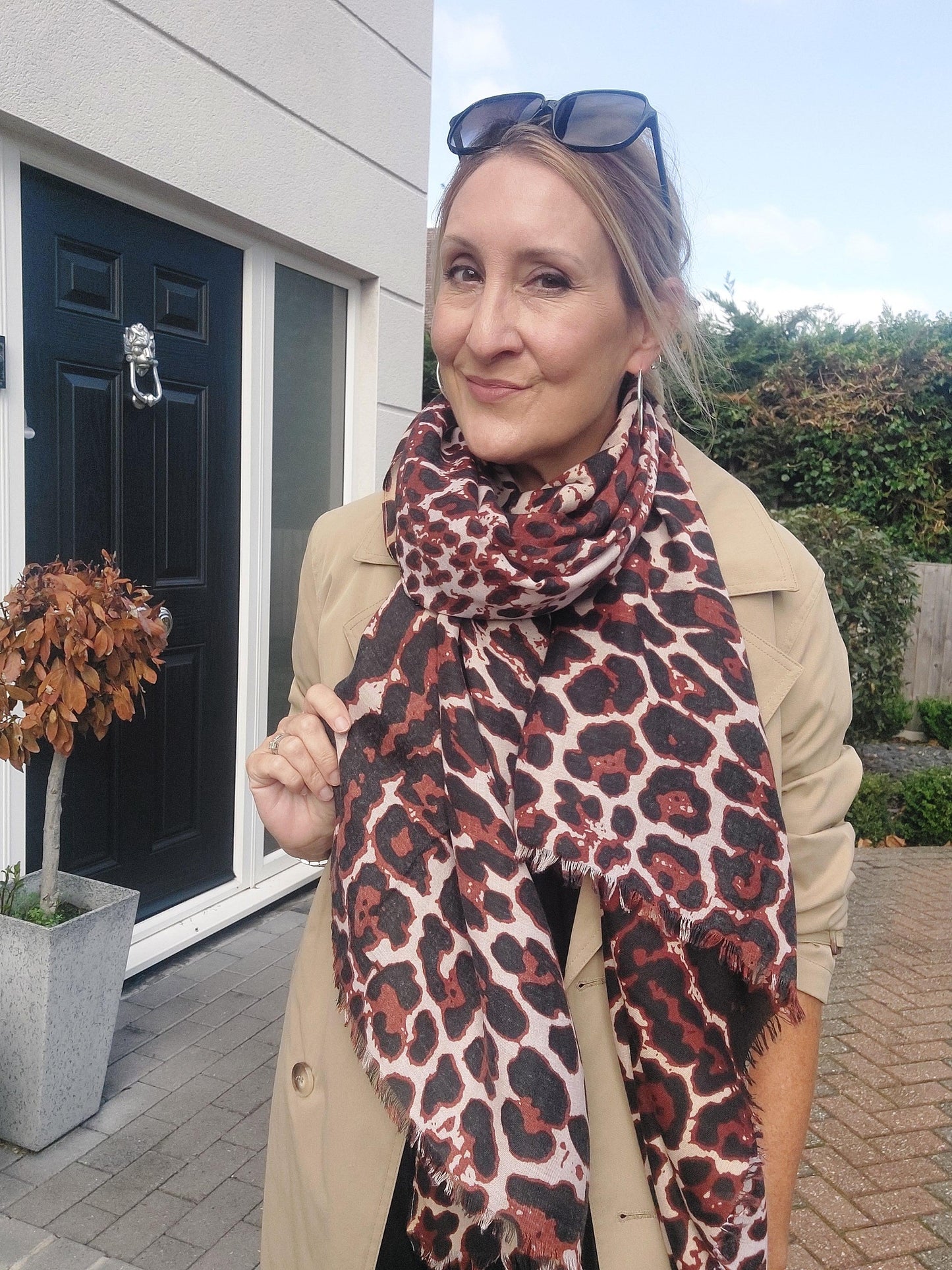 Leopard Print Scarf In Brown/Burgundy