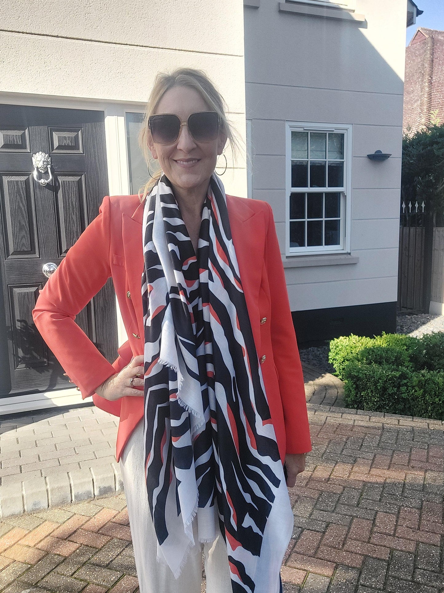 Abstract Zebra Print Scarf In Black/Orange