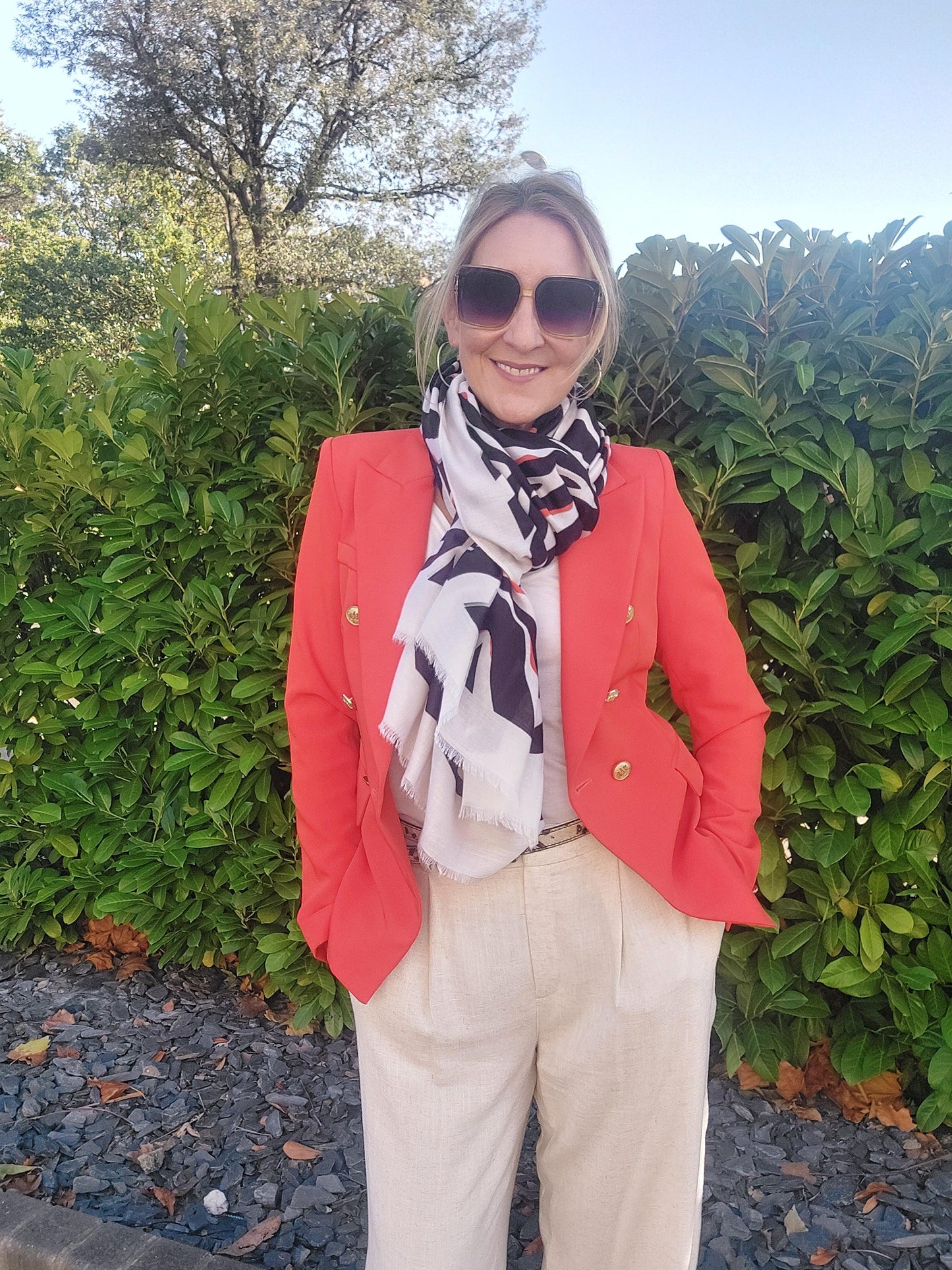 Abstract Zebra Print Scarf In Black/Orange