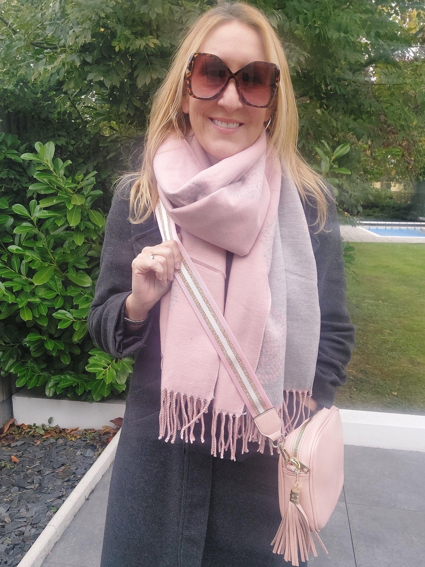 Tree Print Cashmere Winter Wrap Scarf In Pink