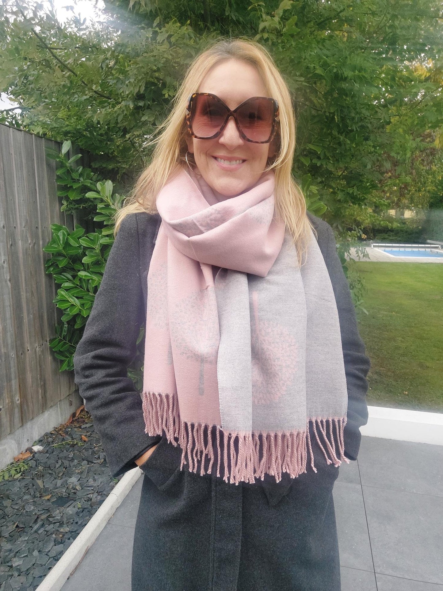 Tree Print Cashmere Winter Wrap Scarf In Pink