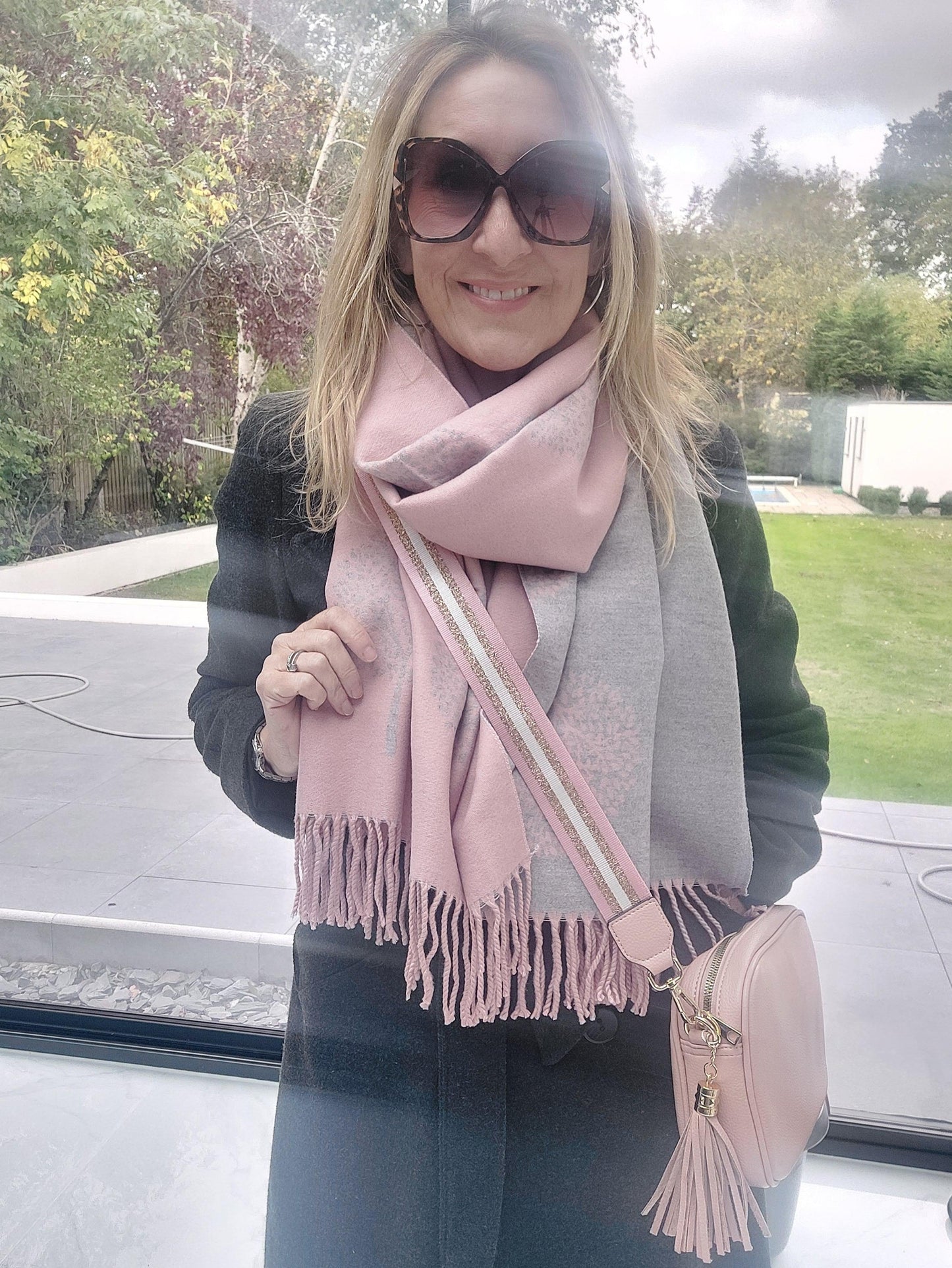 Tree Print Cashmere Winter Wrap Scarf In Pink