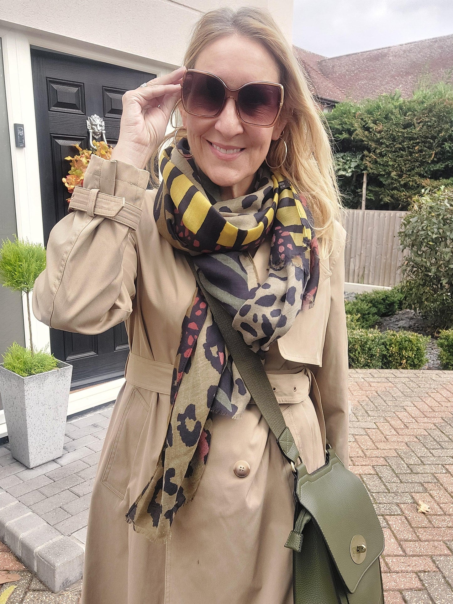 Leopard Print Scarf In Khaki