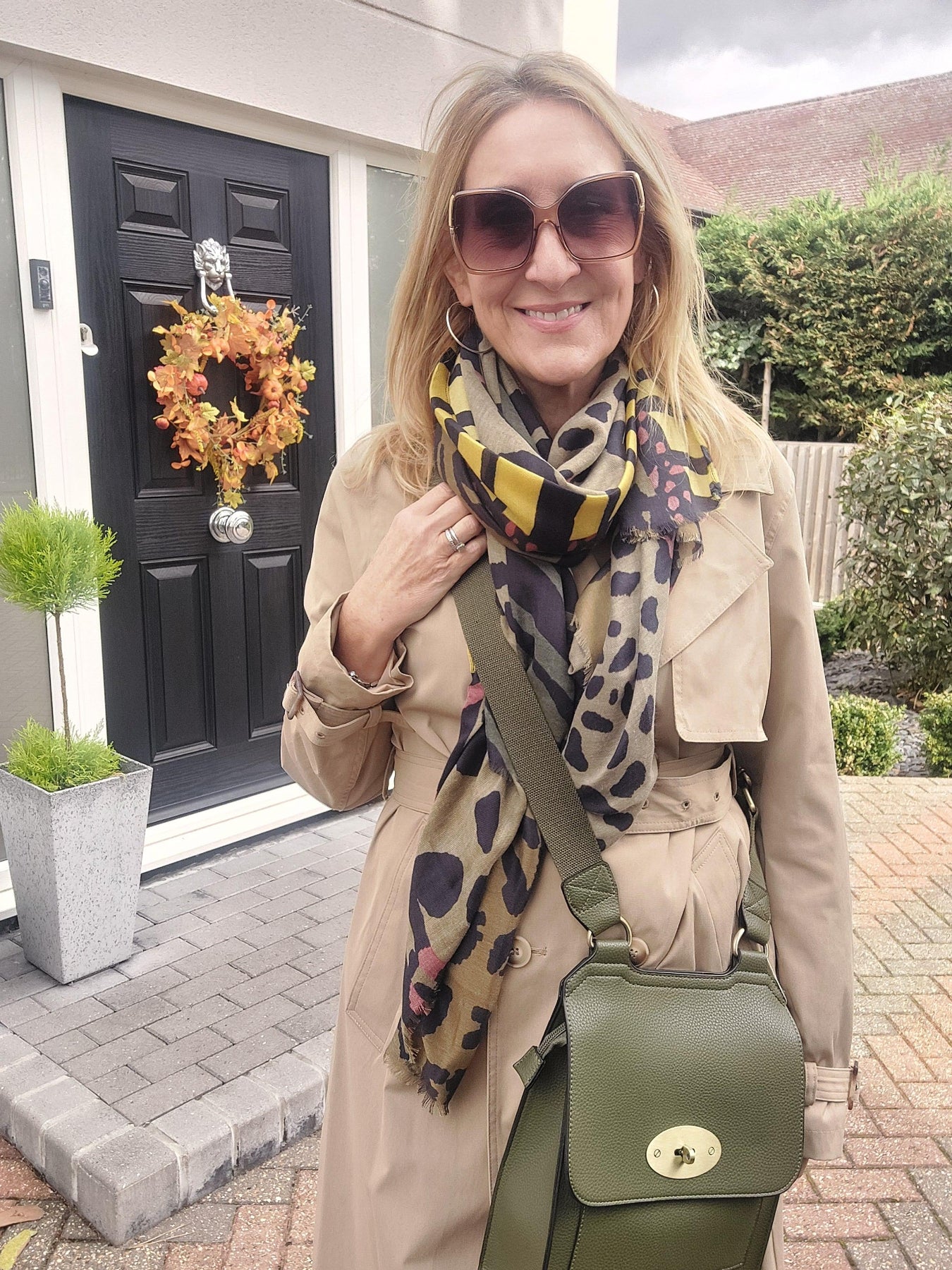 Leopard Print Scarf In Khaki
