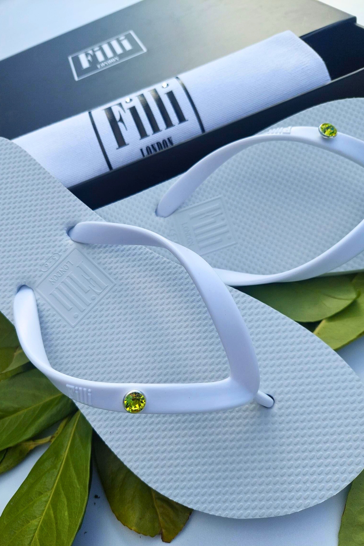 Solitaire Lime Luxury Crystal Flip Flops