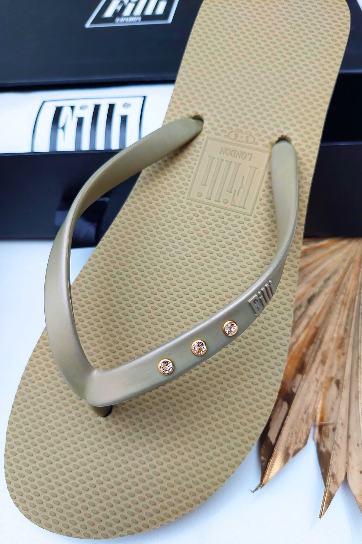 St Tropez Crystal Flip Flops In Gold