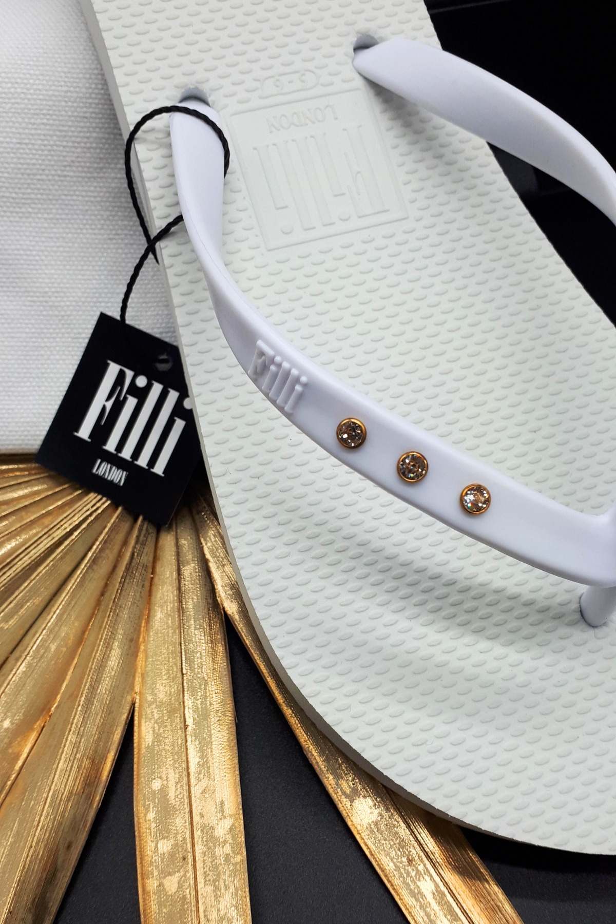 St Tropez Crystal Flip Flops In White