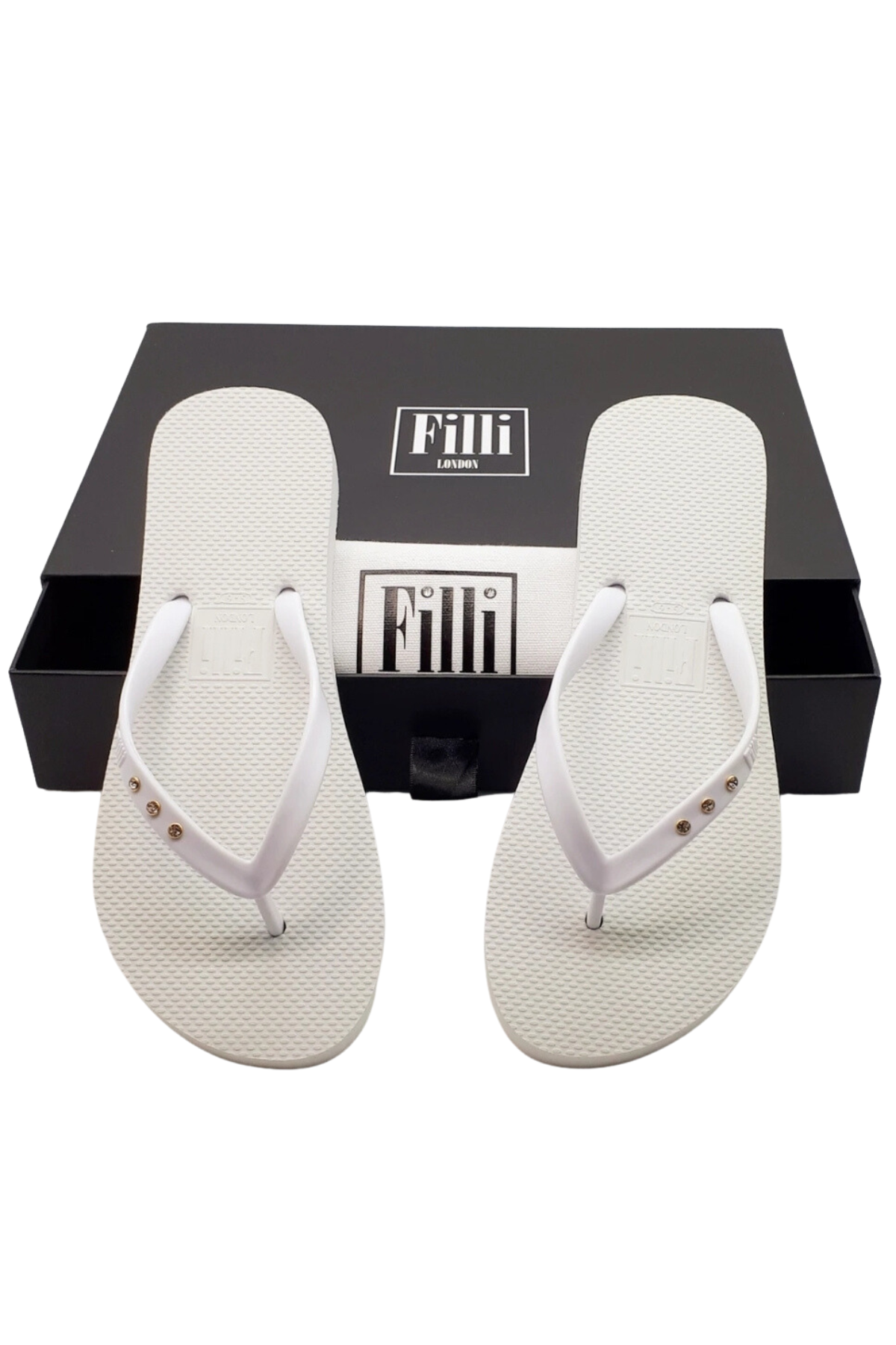 St Tropez Crystal Flip Flops - White - Filli London