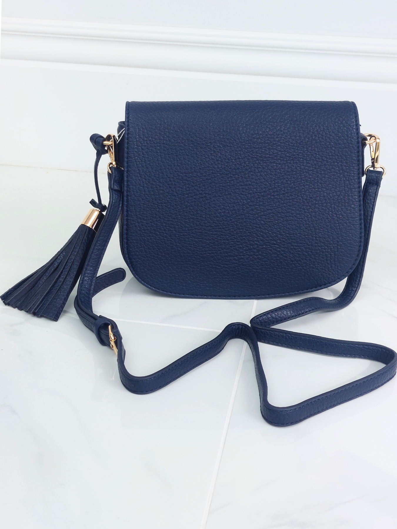 Classic Crossbody Saddle Bag with Magnetic Clasp In Navy Blue