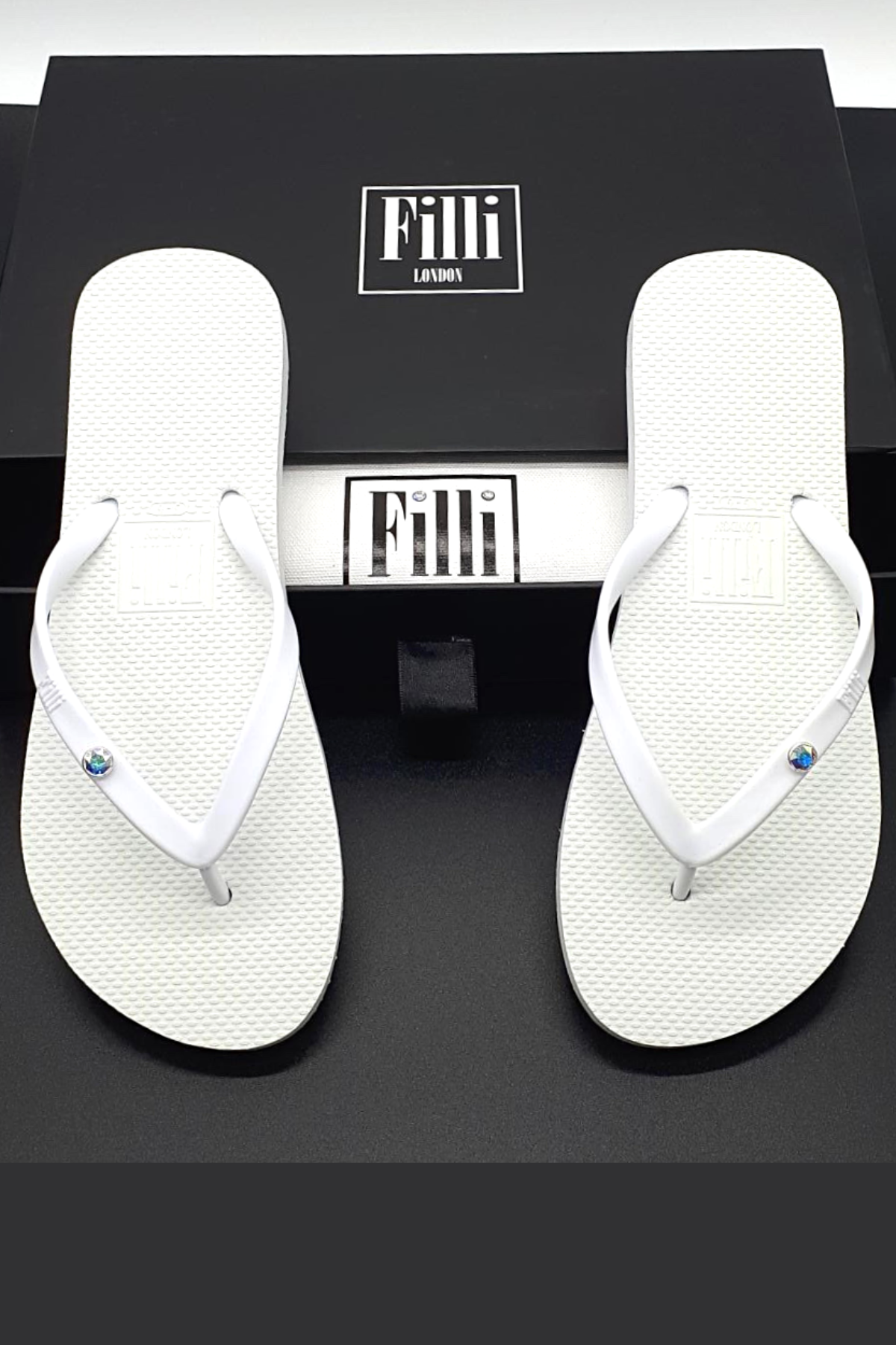 Aurora Luxury Crystal Flip Flops - White - Filli London