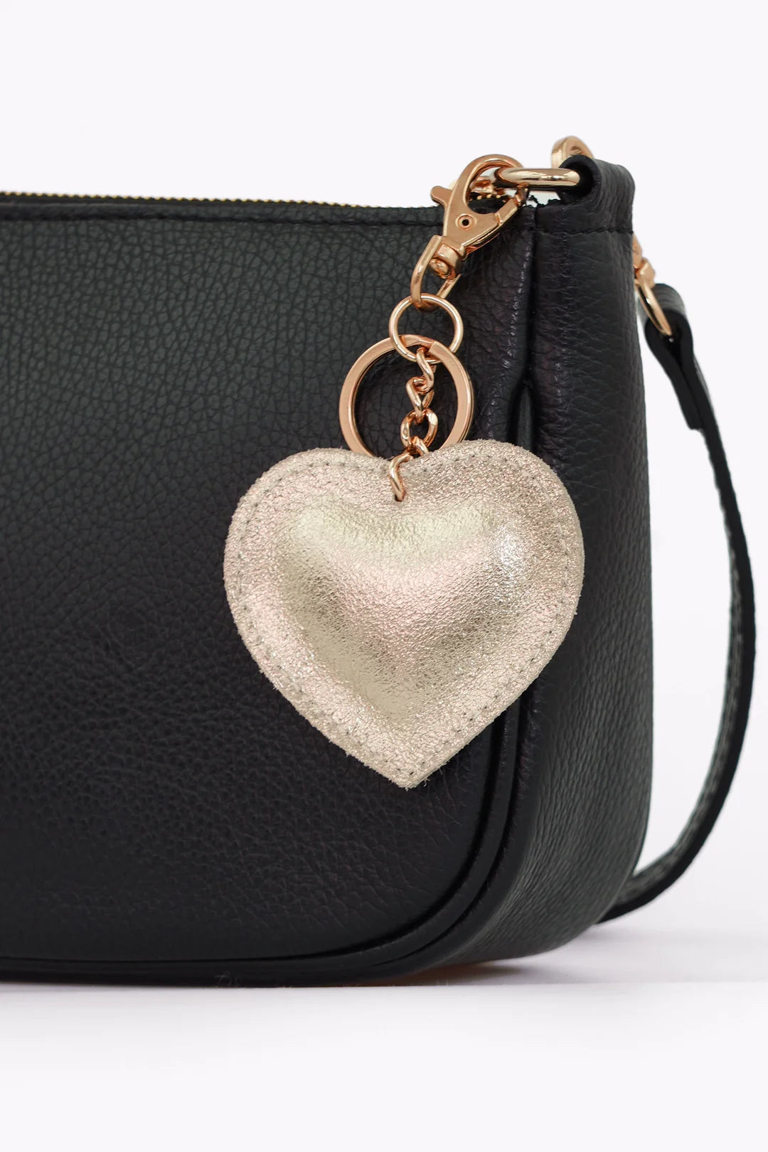 Leather Heart Keyring in Gold Metallic