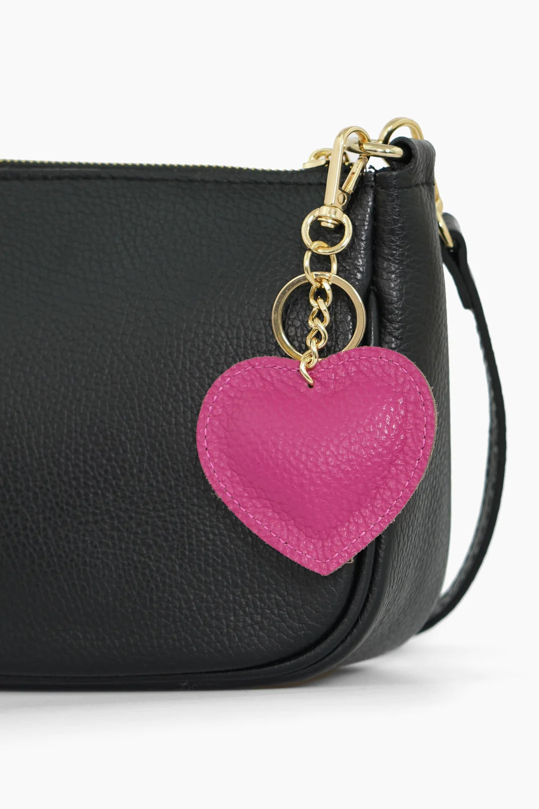 Pebbled Leather Heart Keyring/Bag Charm in Raspberry - Filli London