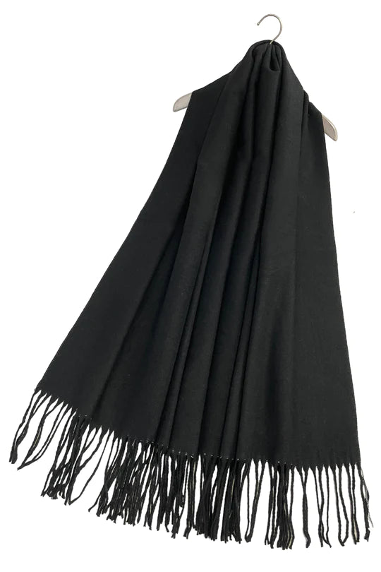 Warm Reversible Plain Tassel Blanket Scarf In Black/Grey - Filli London