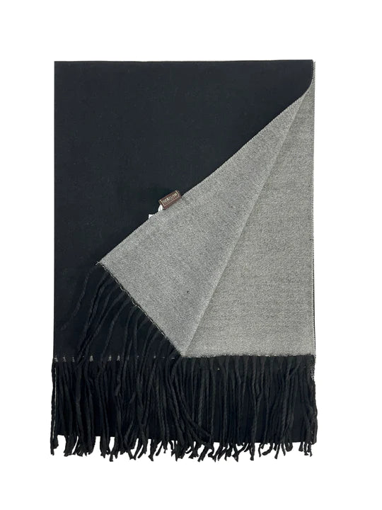 Warm Reversible Plain Tassel Blanket Scarf In Black/Grey - Filli London