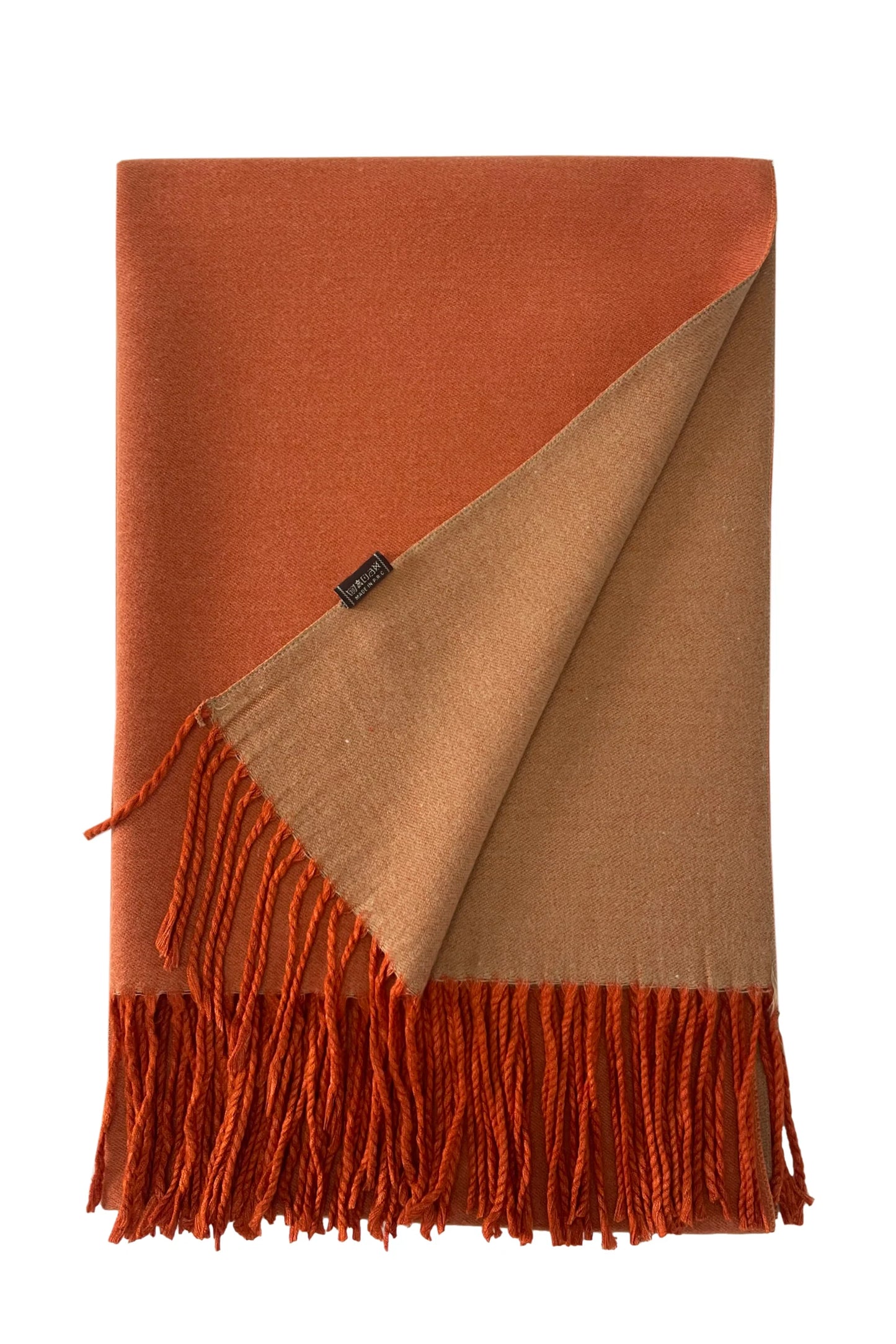 Warm Reversible Plain Tassel Blanket Scarf In Orange - Filli London