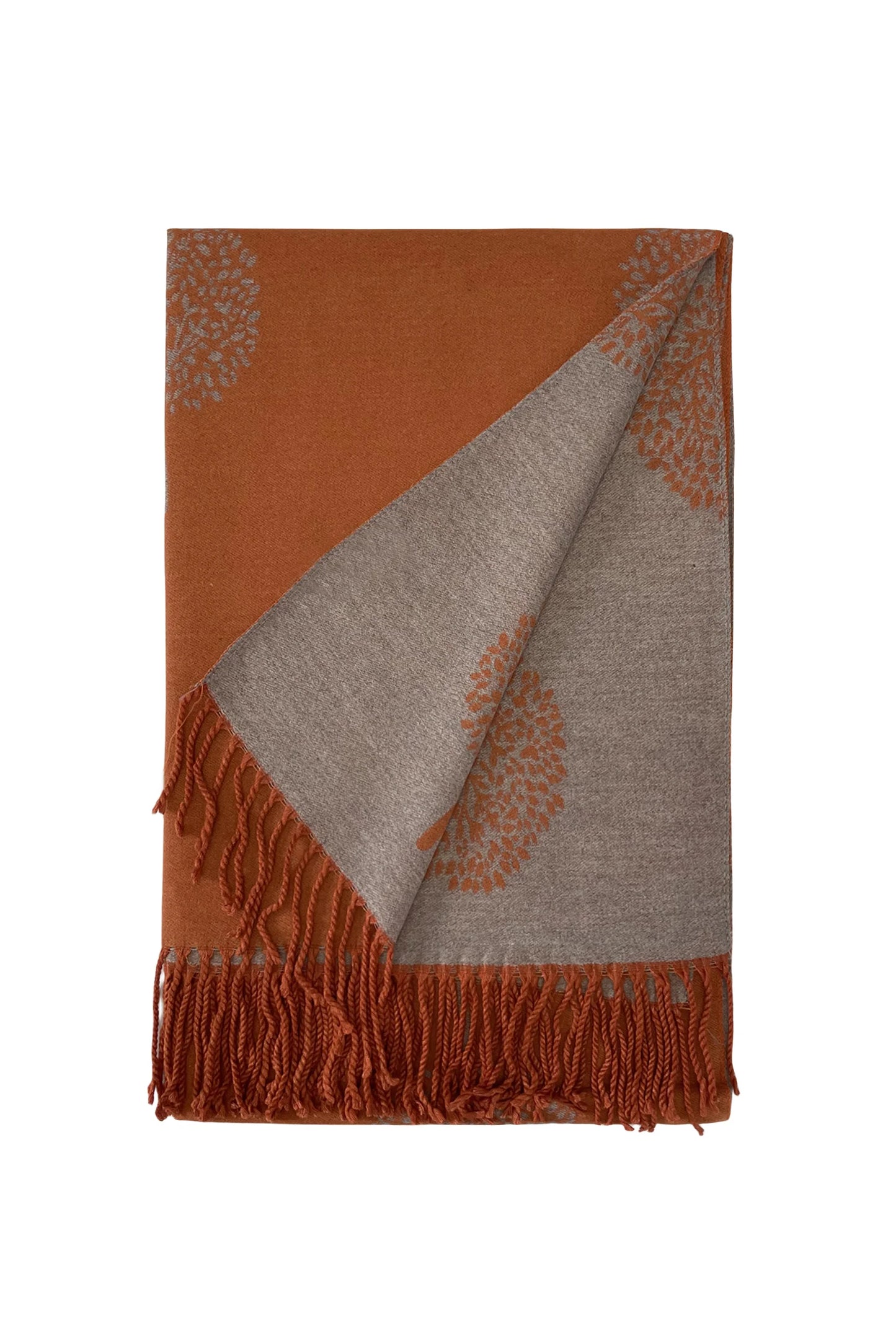Tree Print Reversible Soft Blanket Scarf In Orange/Grey - Filli London
