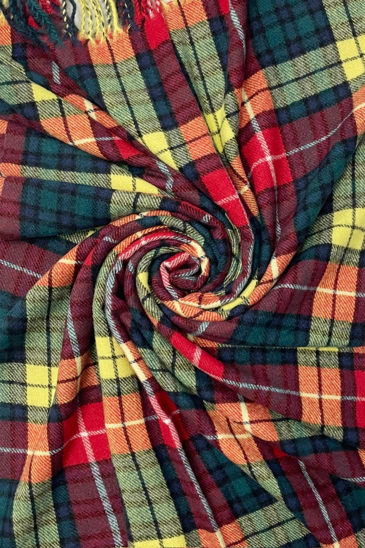 Traditional Tartan Check Tassel Scarf In Green
