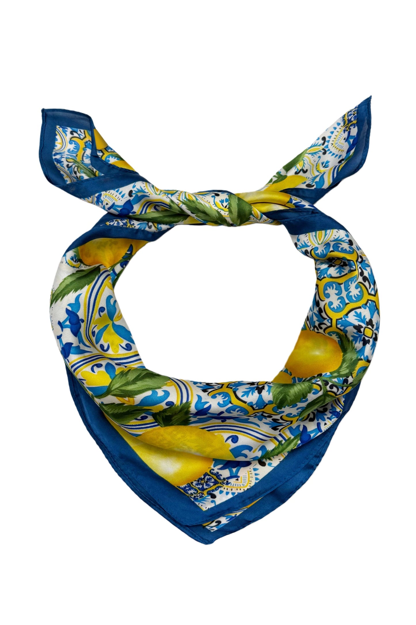 Zesty Sicilian Lemon Tile Print Neck Scarf In Blue