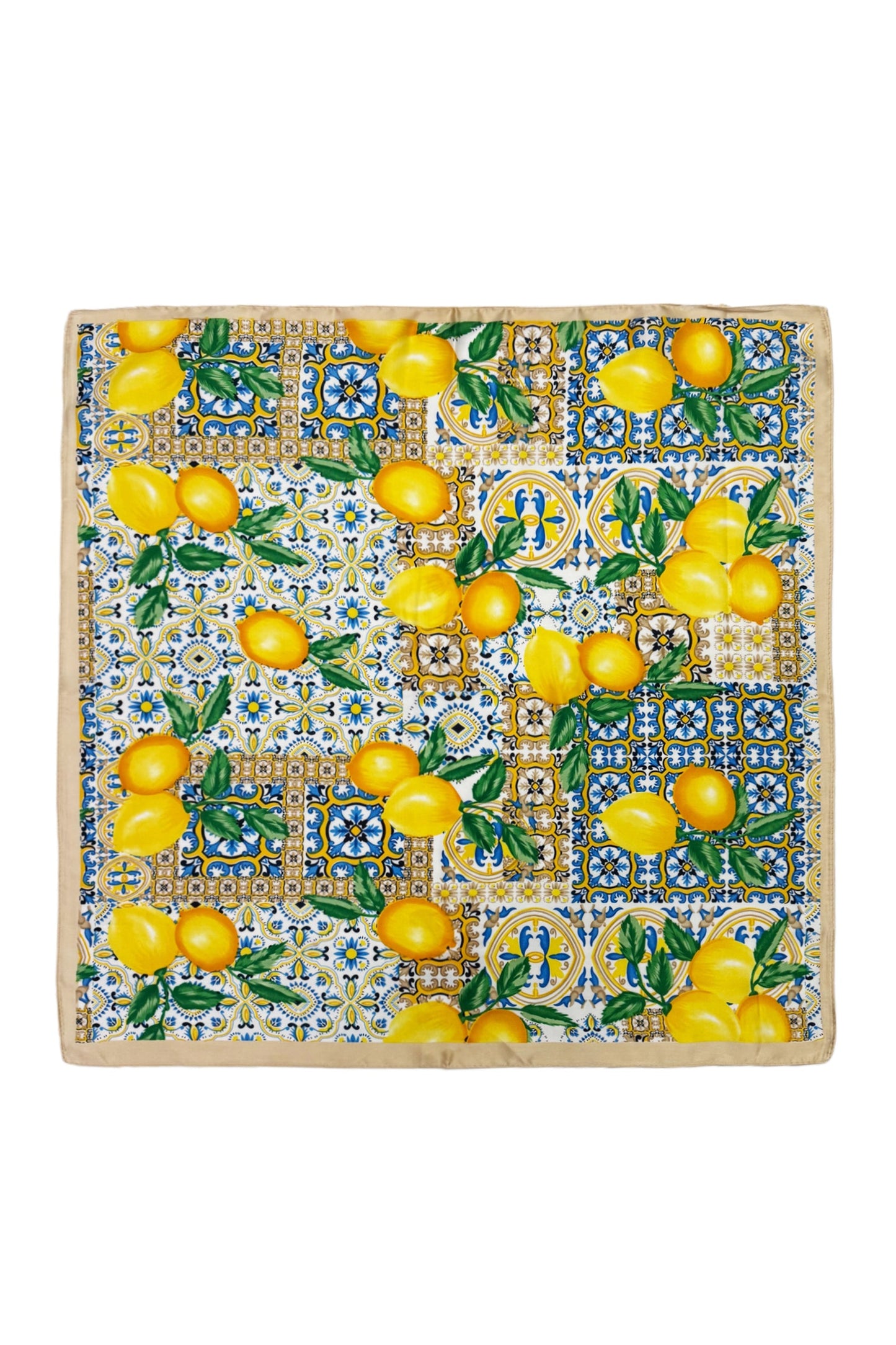 Zesty Sicilian Lemon Tile Print Neck Scarf In Champagne