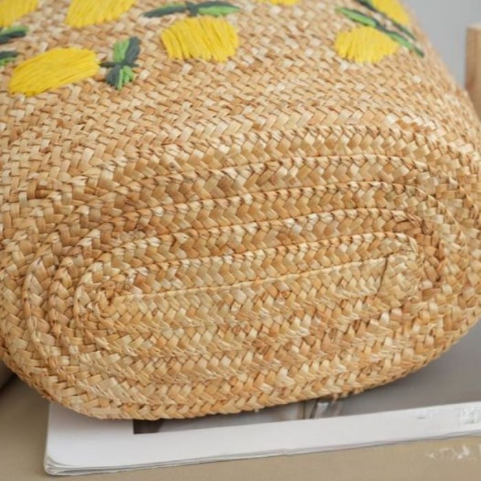 NEW ✨ Zesty Lemon Embroidered Straw Lined Basket Bag