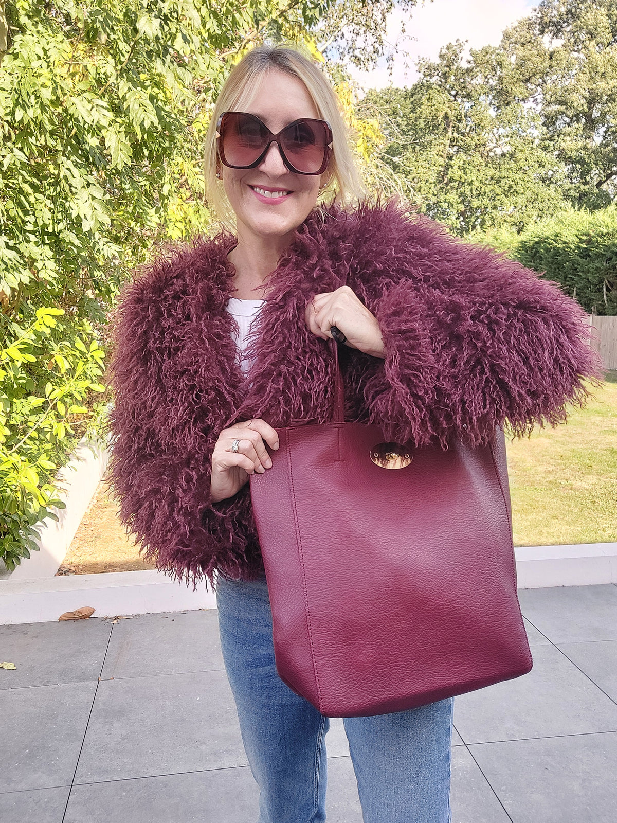 Soft Faux Leather Tote Bag In Wine - Filli London