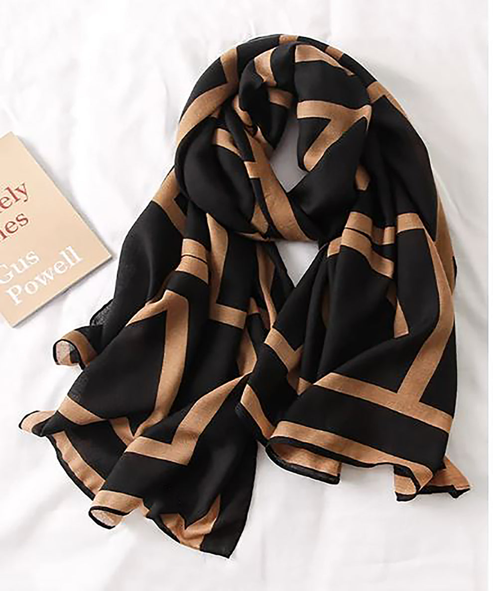 Geo Print Scarf In Black/Coffee