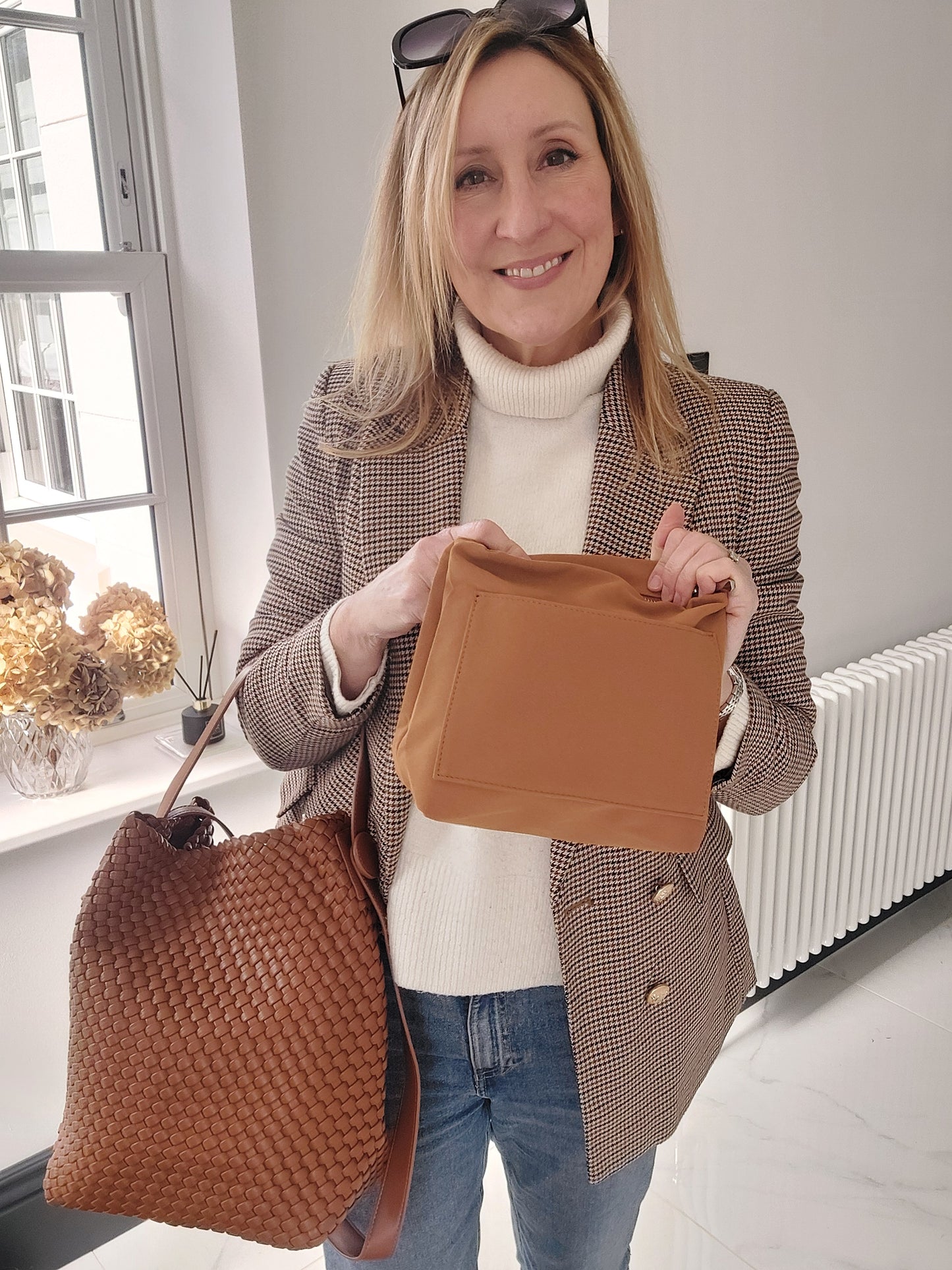 Luxury Woven Hobo Bag With Matching Pouch In Chocolate Brown
