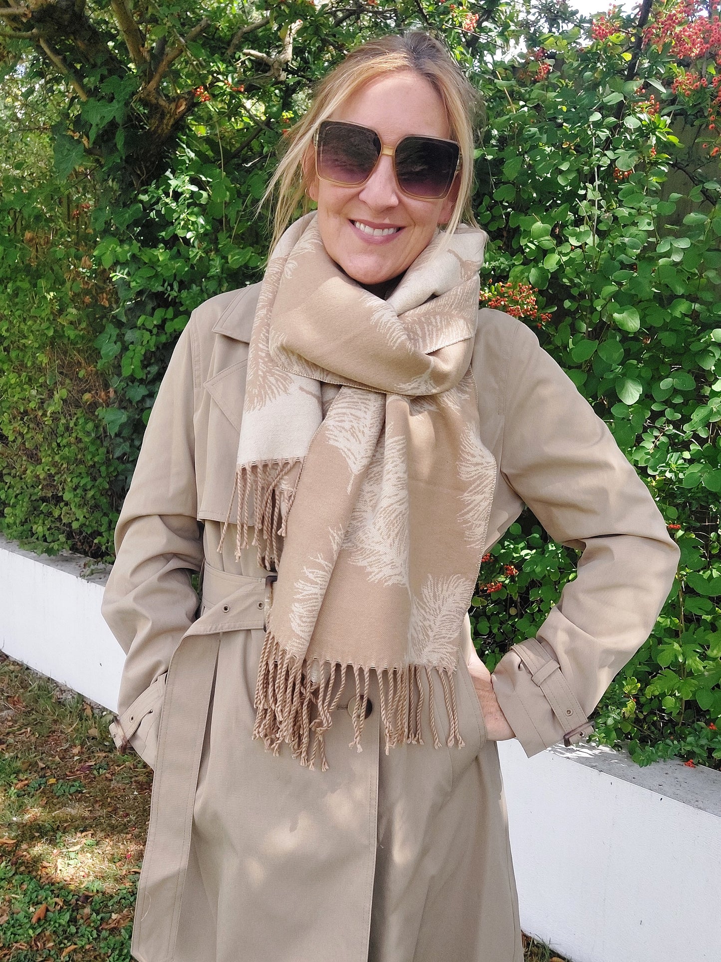 Love Heart Reversible Winter Wrap Scarf With Cashmere In Beige