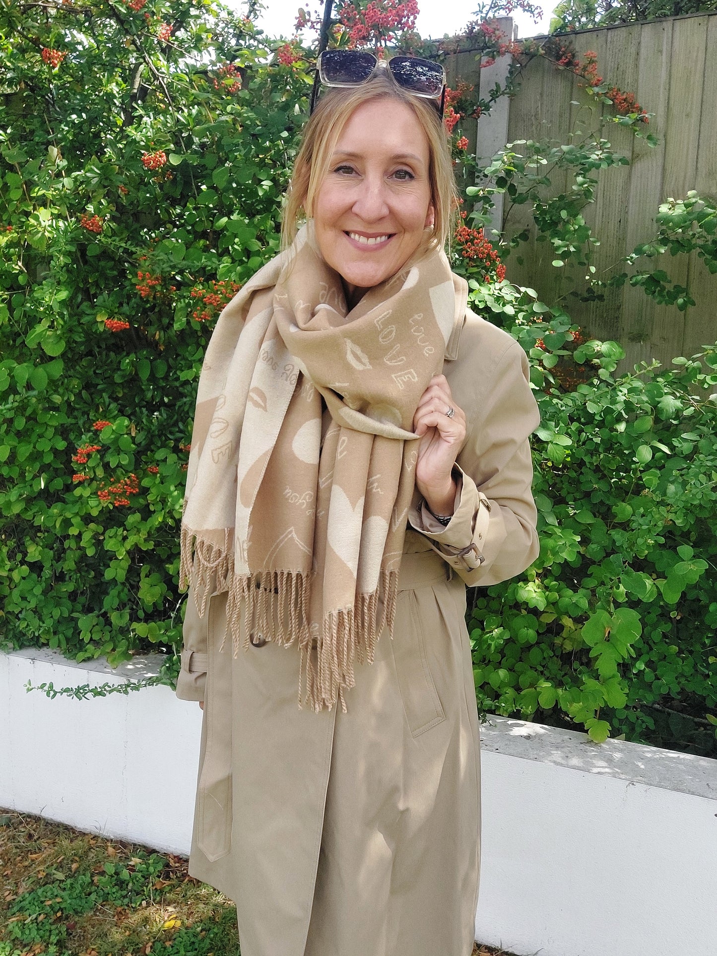 Love Heart Reversible Winter Wrap Scarf With Cashmere In Beige