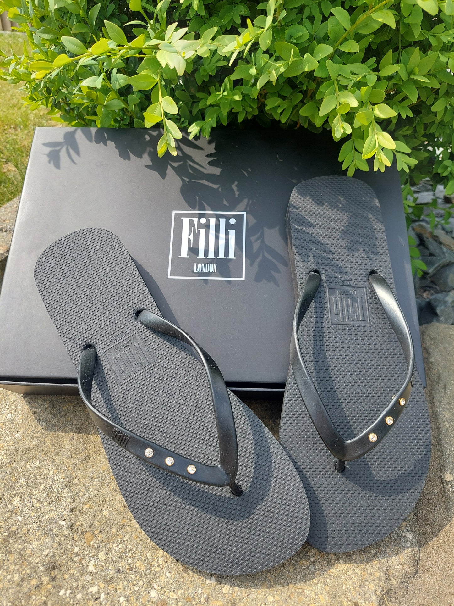 St Tropez Crystal Flip Flops In Black - Filli London