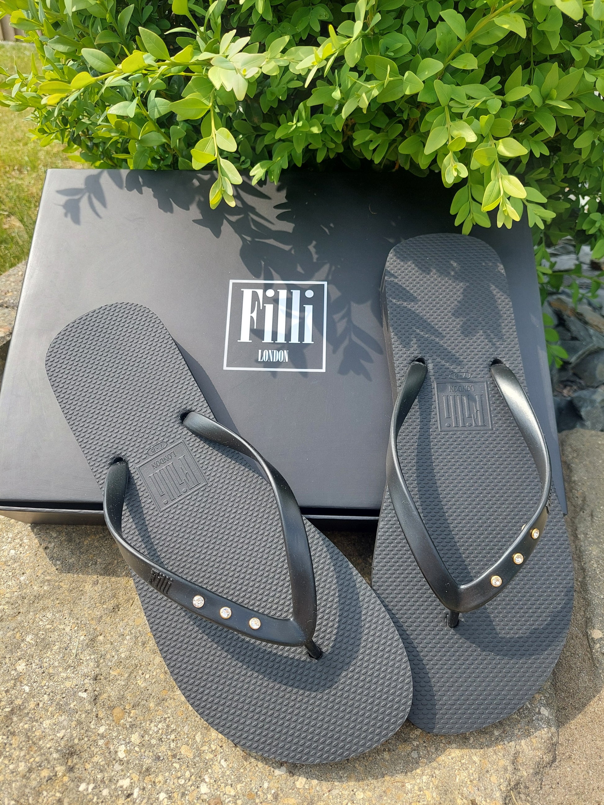 St Tropez Crystal Flip Flops In Black - Filli London