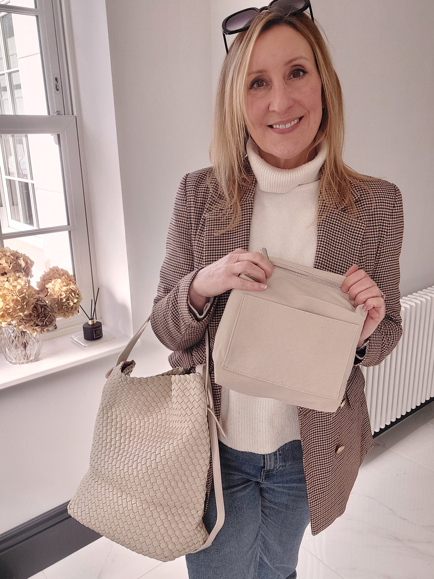 Luxury Woven Hobo Bag With Matching Pouch In Cream
